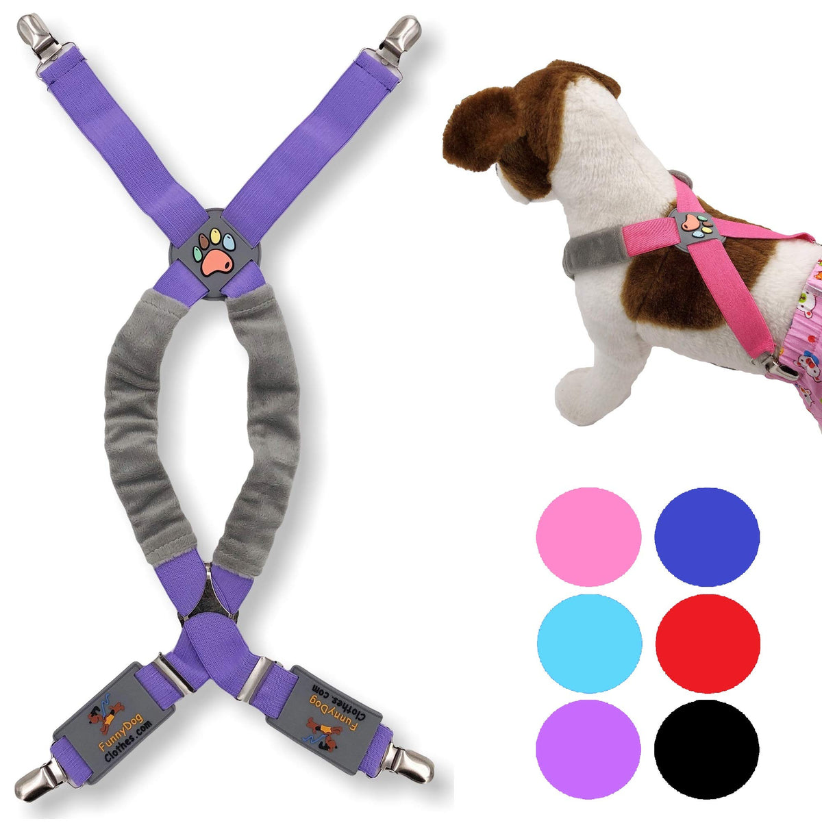 Funnydogclothes Dog Suspenders For Pet Clothes Apparel Diapers Pants Skirt Belly Bands Small Medium And Large Dogs (L/Xxl: 25Lb - 100Lb, Purple)