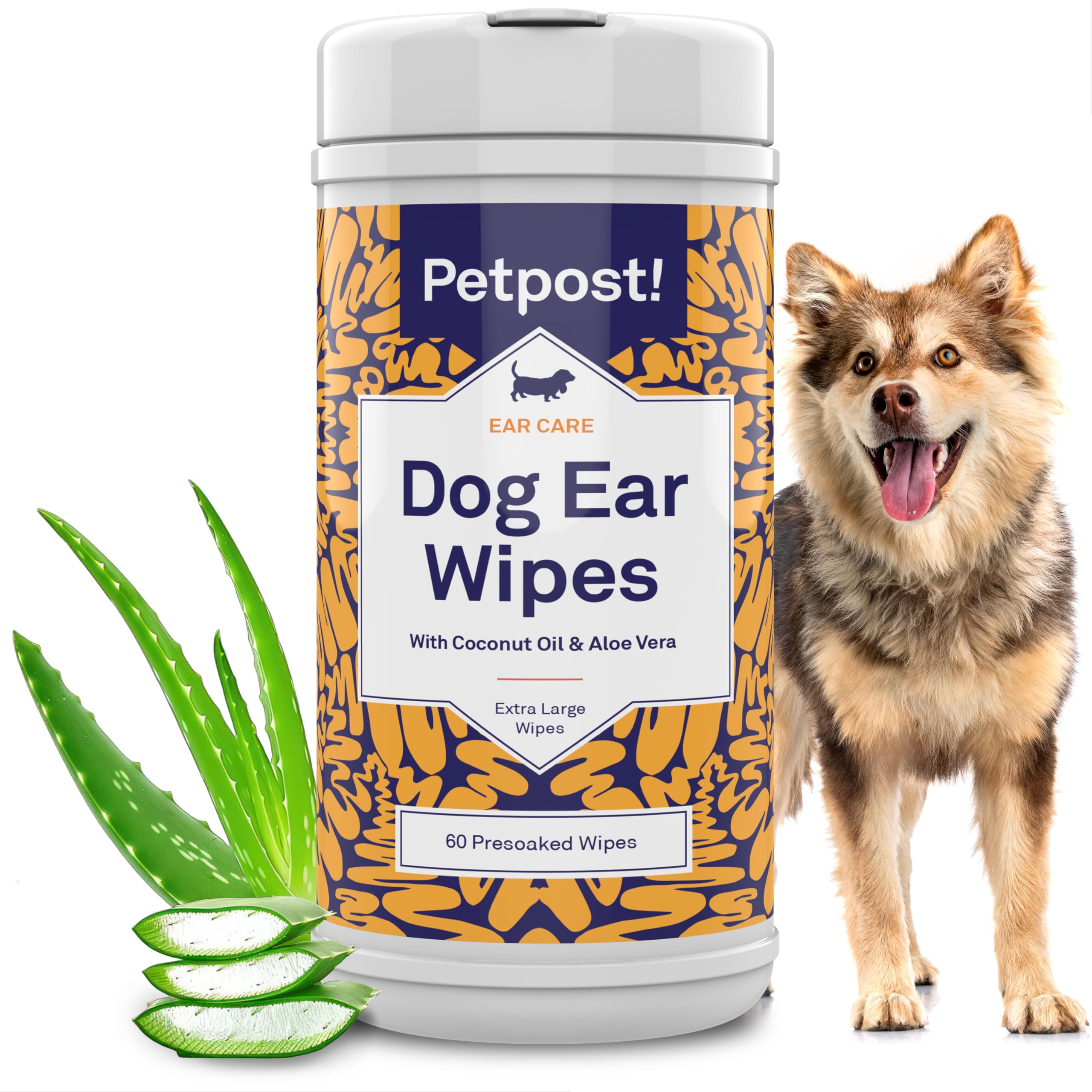 Petpost Large Dog Ear Cleaner Wipes | Ultra Soft XL Cotton Pads in Coconut Oil Aloe Solution | Remedy for Dog Ear Rinse & Cleans