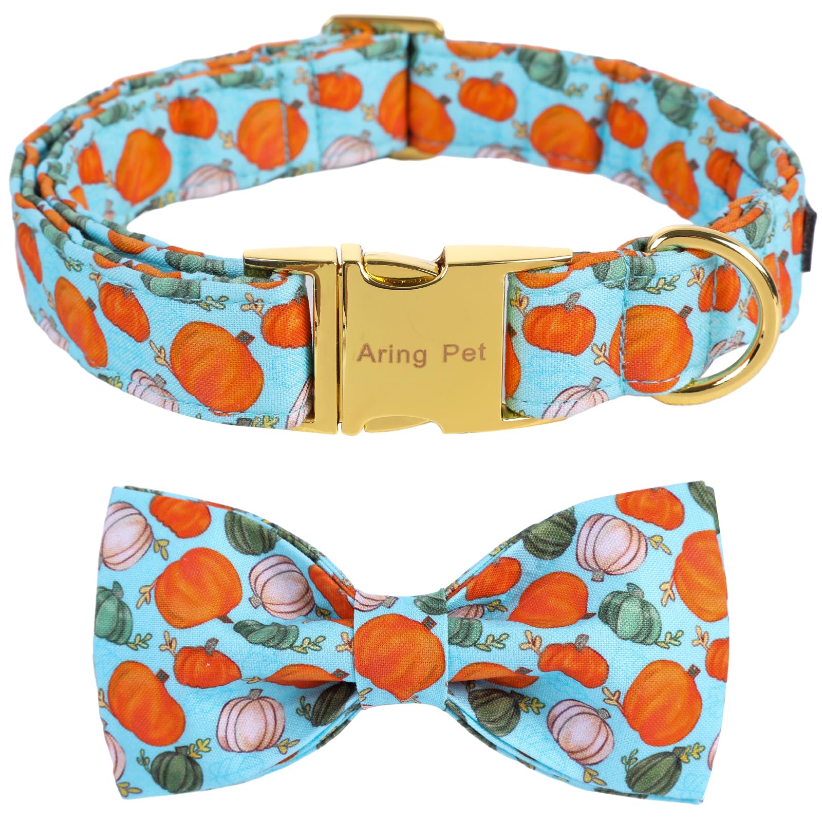 Aring Pet Halloween Dog Collar Cotton Pumpkin Dog Collar With Bow, Adjustable Blue Pumpkin Dog Collars Puppy Collars With Metal 