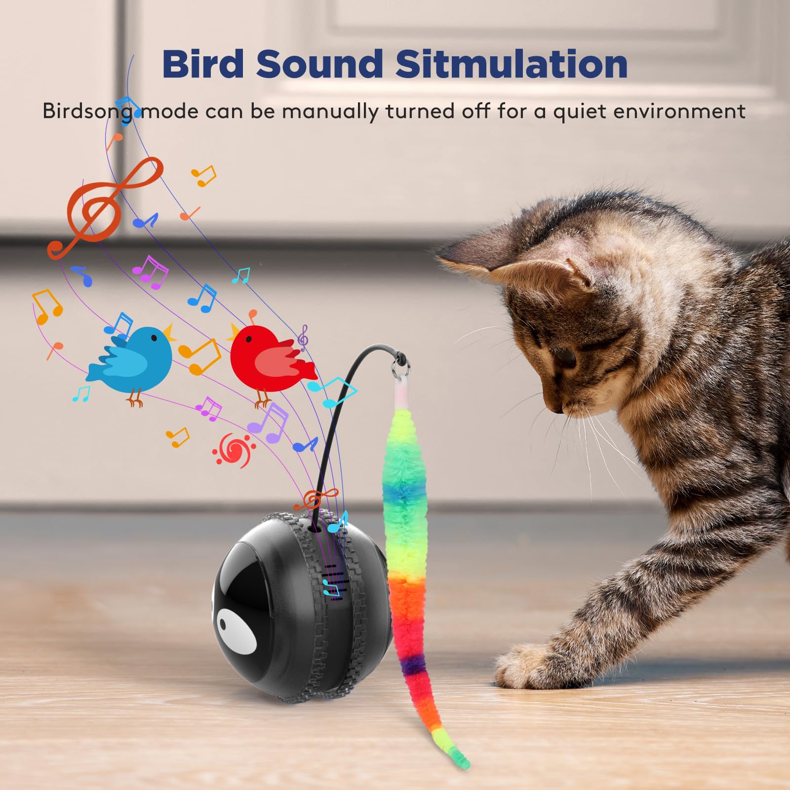 Aiperro Cat Toys For Indoor Cats, Innovative Interactive Cat Toy Ball With Bird Chirping, Usb Rechargeable Automatic Exercise Ro