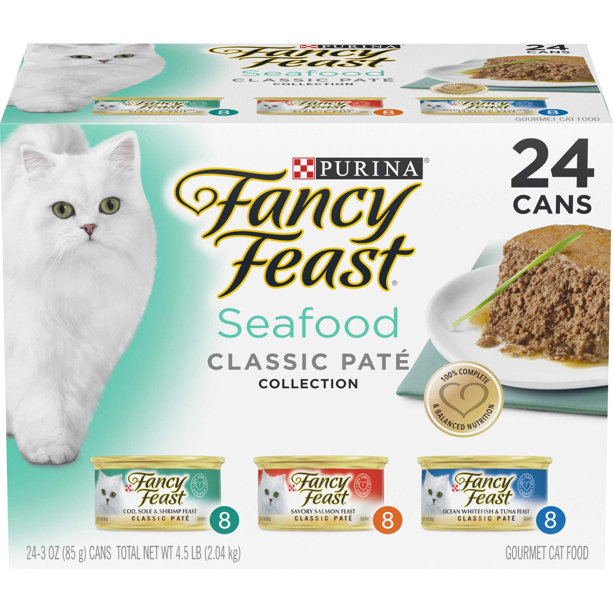 Purina Fancy Feast Seafood Classic Pate Collection Grain Free Wet Cat Food Variety Pack - (Pack Of 24) 3 Oz. Cans