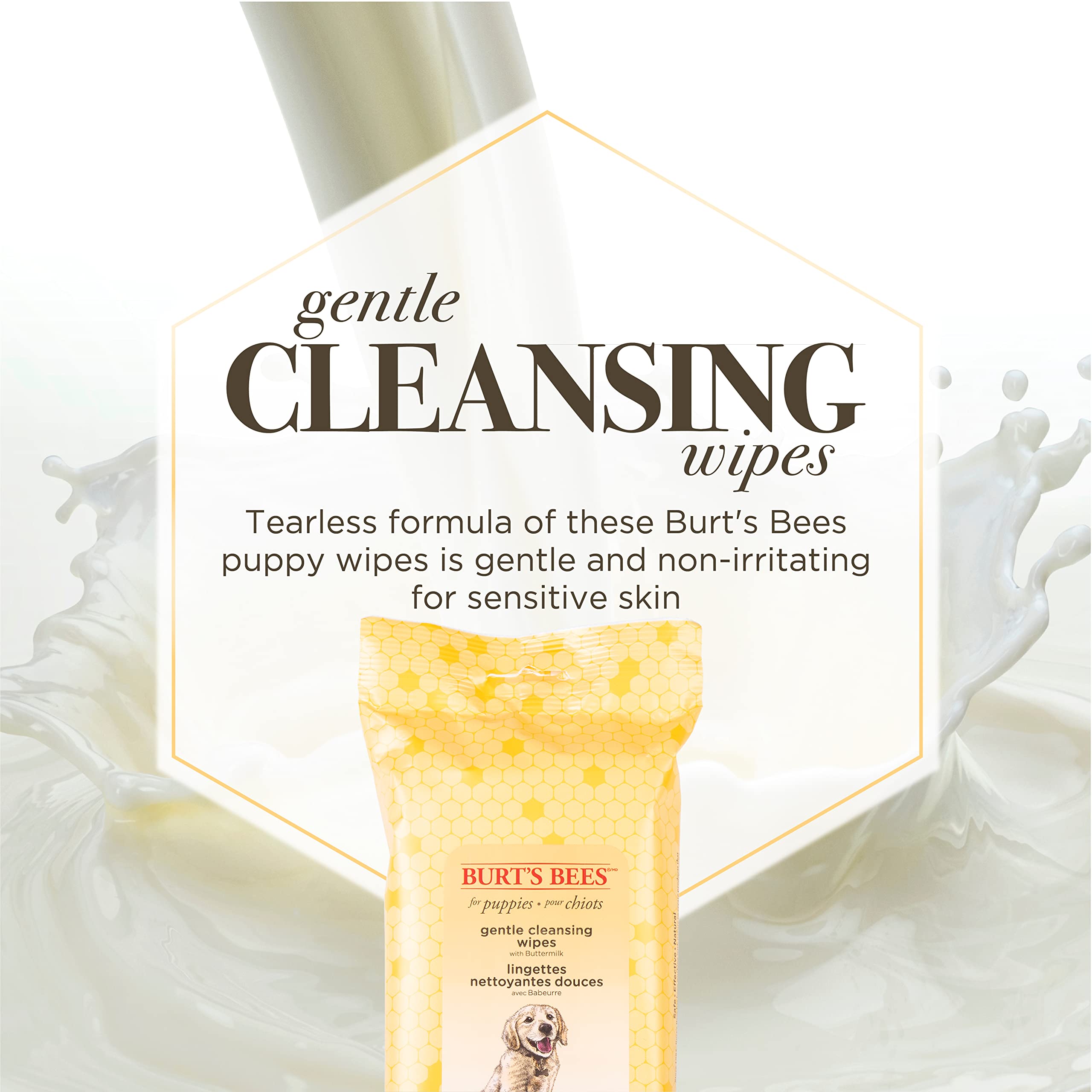 Burts Bees for Pets Gentle Cleansing Puppy Wipes with Buttermilk, 98% Natural Origin Formulas, Hypoallergenic Dog Cleaning Wipe