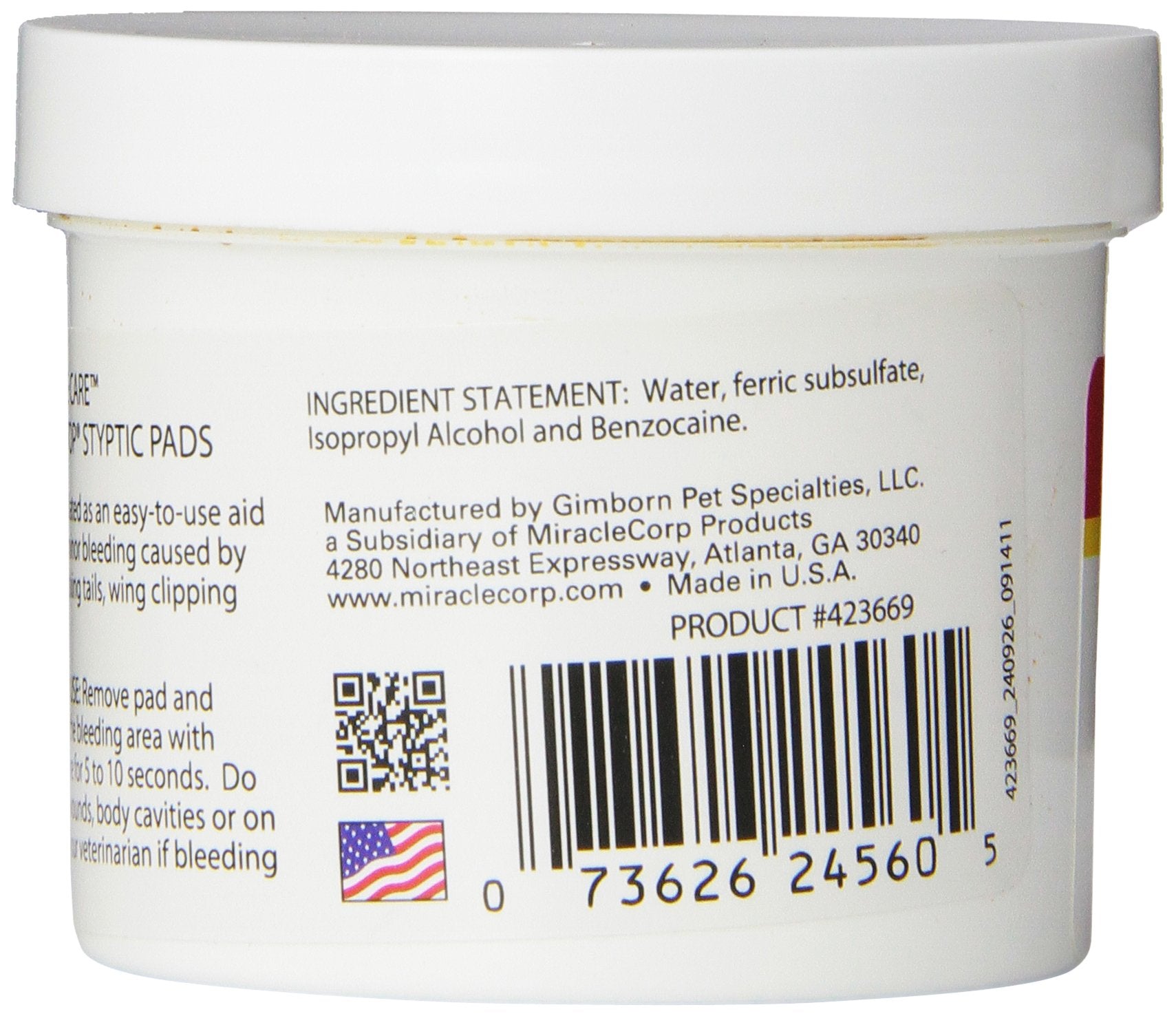 Miracle Care Kwik Stop Styptic Pads For Dogs, Cats, And Birds, Fast-Acting Blood Stop Pads For Pets, Quick Stop Bleeding Pads For Dog Nail Clipping, Minor Cuts, Grooming, 90 Count