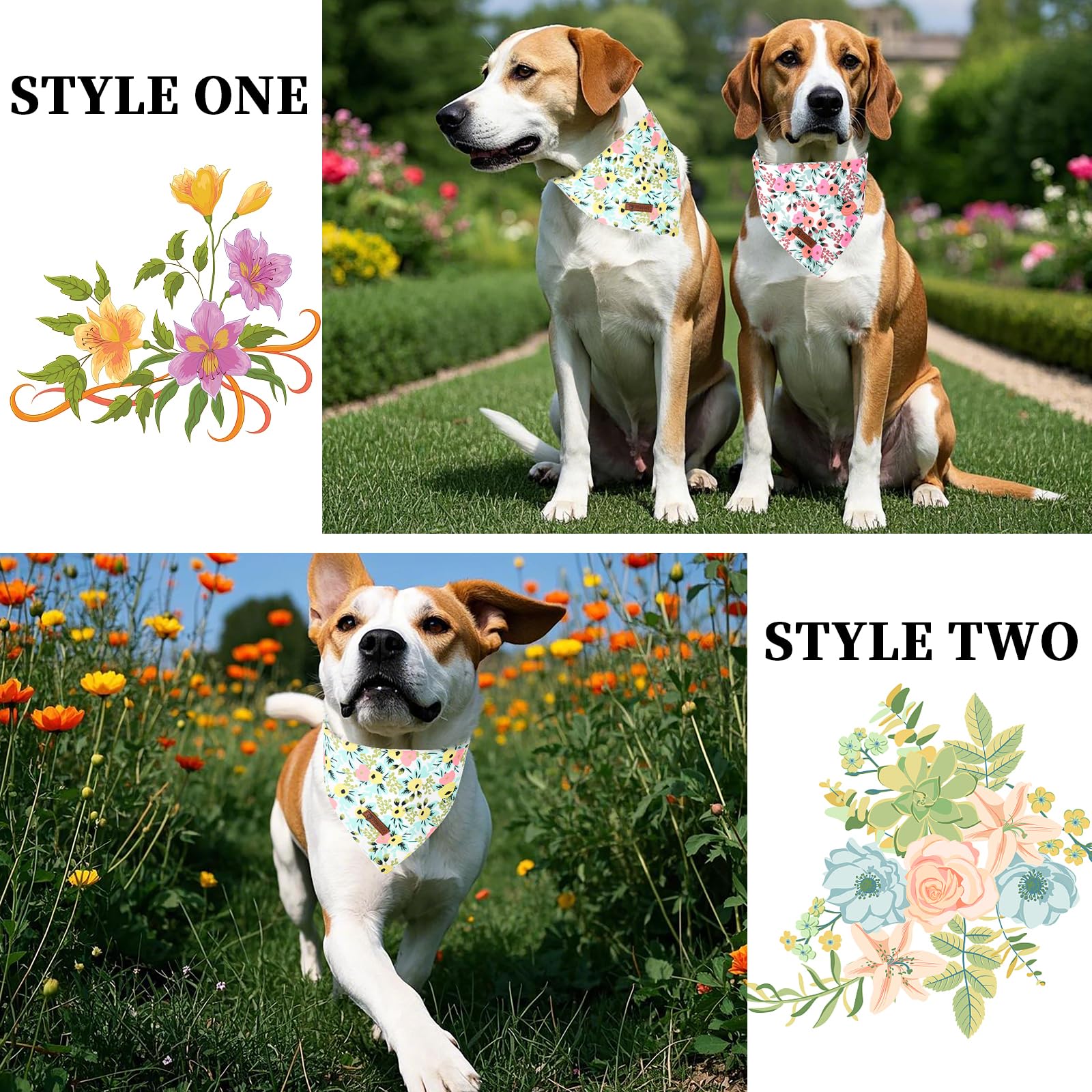 Dogwong Gril Dog Bandanas 2 Pack, Pink Flower Print Triangle Reversible Rabbit Carrot Pet Scarf Durable Female Bandana For Small