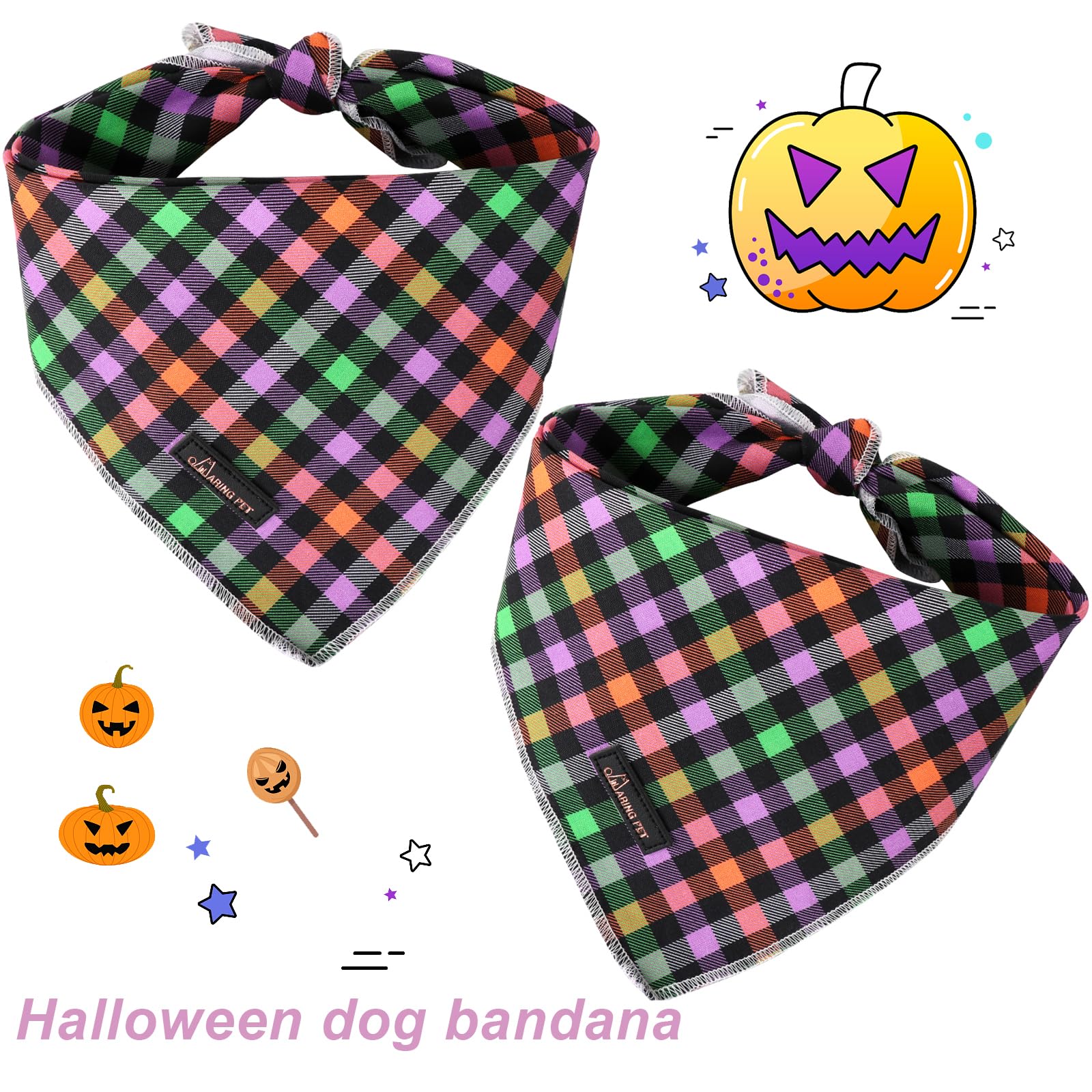 Aring Pet Halloween Dog Bandana, Cotton Fall Dog Bandanas, Soft Comfortable Halloween Plaid Pet Scarf Dog Triangle Bibs For Small To Large Dogs And Cats