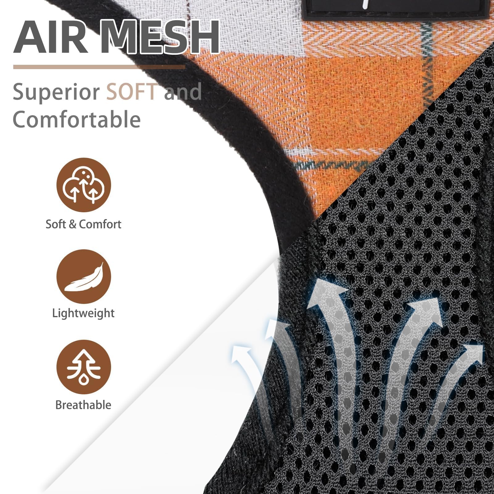 Pupteck Soft Mesh Dog Harness And Leash Set Pet Puppy Cat Comfort Padded Vest No Pull Harnesses, Orange, L