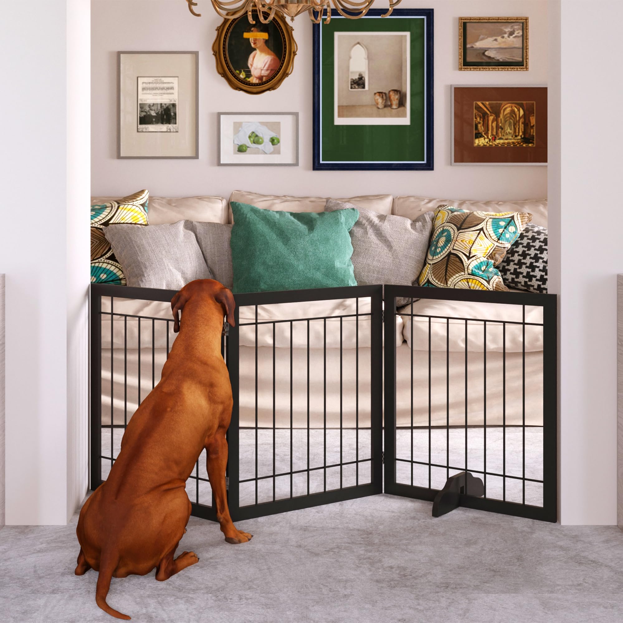 JSB 72-inch Extra Wide 28-inch Tall Dog gate, Freestanding Pet Gate for Halls, Stairs & Home, Pet Puppy Safety Dog Fence with 2P
