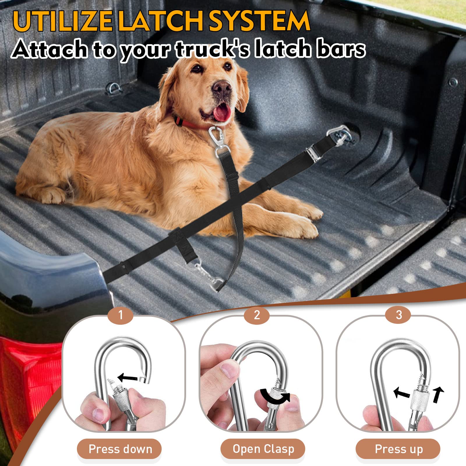 Truck Bed Dog Leash System, Dog Pickup Tether Tie Down, Dog Car Harness Belt Heavy Duty, Pick-Up Restraint Lead Adjustable, Dog Truck Leash For Dogs Up To 150Lbs, Dog Truck Bed Barrier Tie Down Out