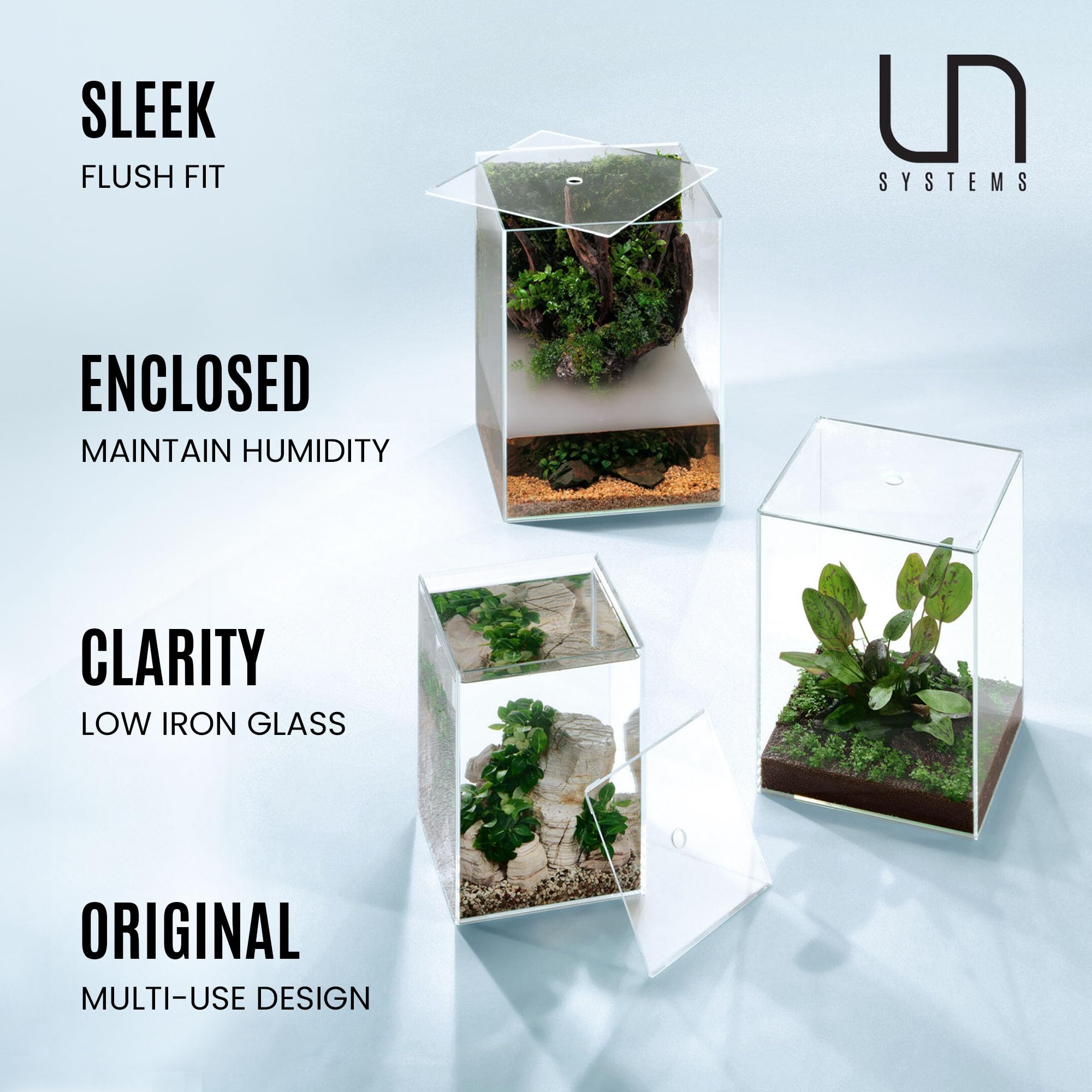 Ultum Nature Systems Prism Rimless Aquarium - Low Iron Glass, Cube With Mitered Lid, Tall Fish Tank, Multi-Purpose Vertical Nano