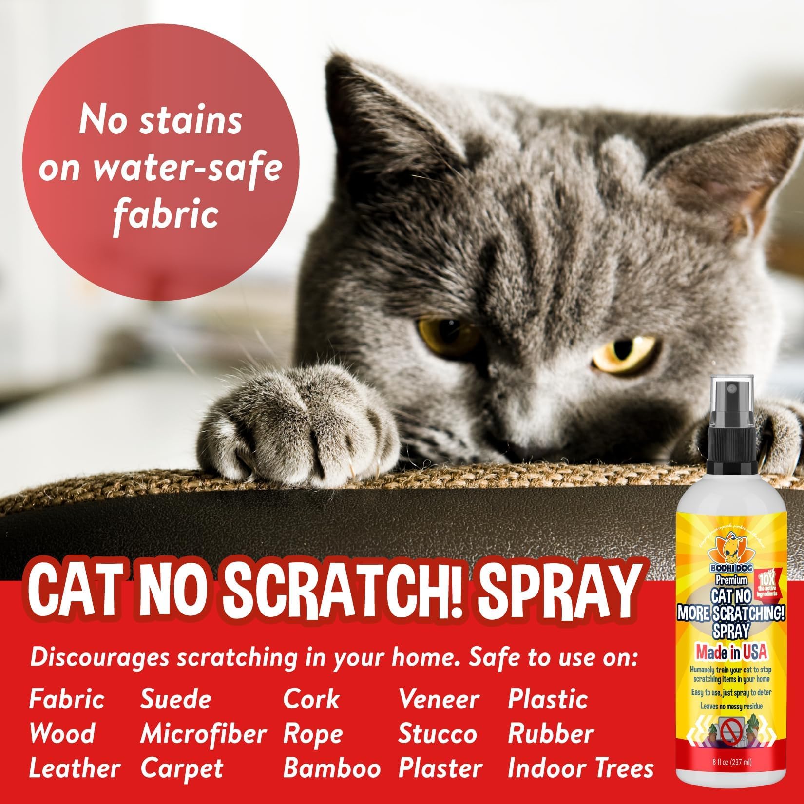 Bodhi Dog No More Scratching! Cat Deterrent Spray, Indoor & Outdoor Repellent W/Essential Oils - Safe & Effective Formula - Prevents Scratches On Furniture, Protects Surfaces - Made In Usa (8 Fl Oz)