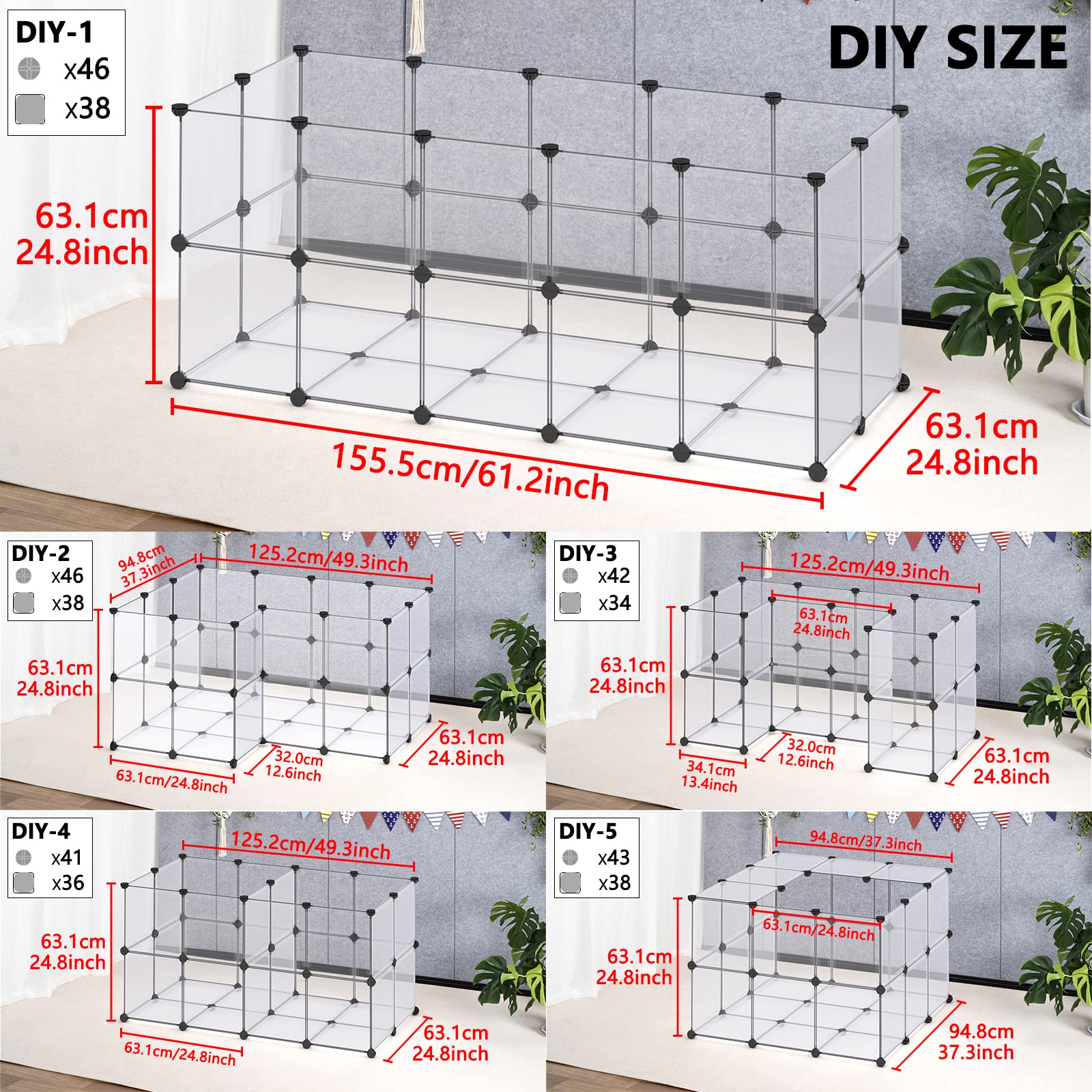 Dinmo Guinea Pig Cages With Floor, Puppy Playpen, Small Animal Playpen For Rabbit, Bunny, Ferret, Hedgehog, Diy, Expanded, Porta