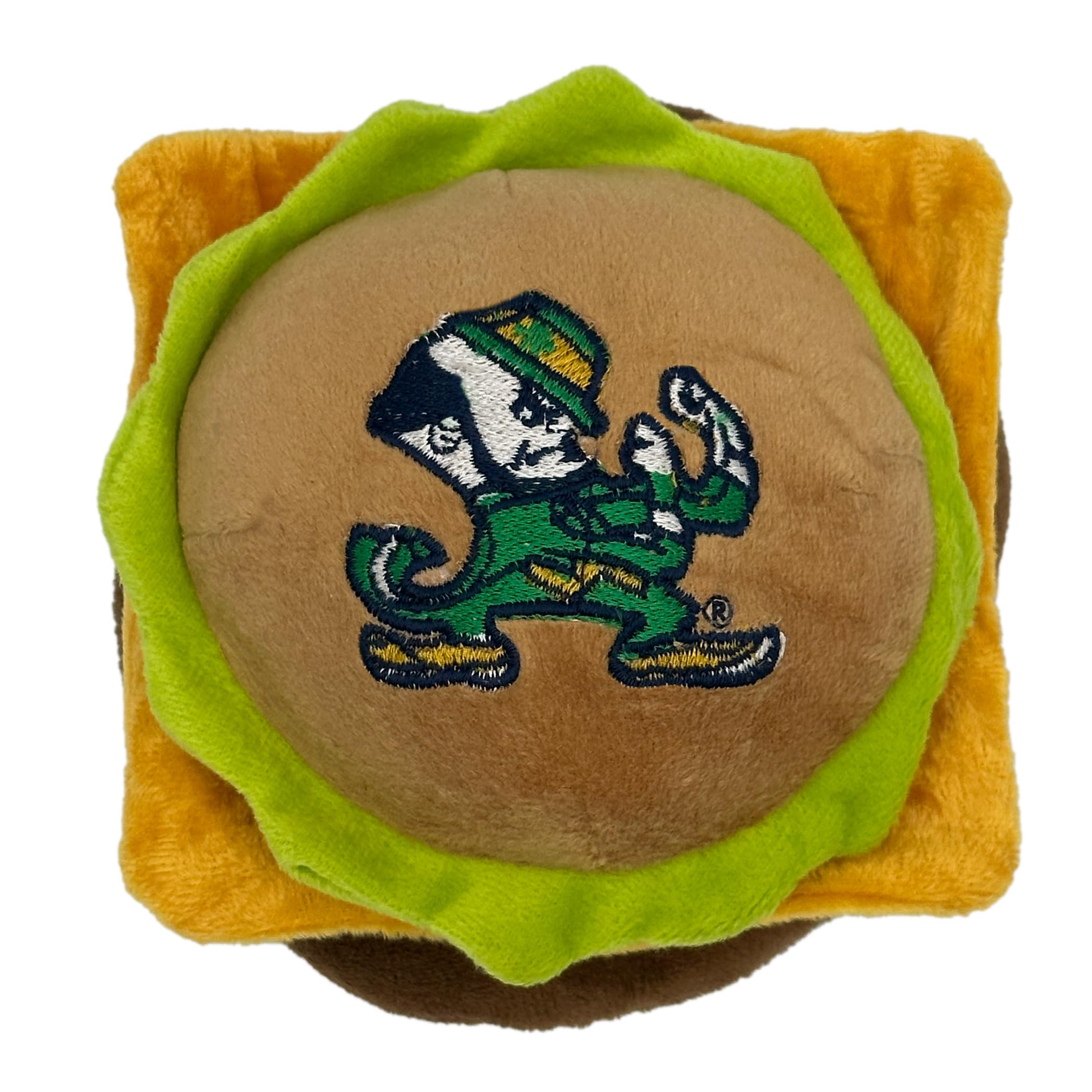 Ncaa Notre Dame Fighting Irish Cheeseburger Plush Dog & Cat Squeak Toy- Cutest Stadium Hamburger Snack Plush Toy For Dogs & Cats