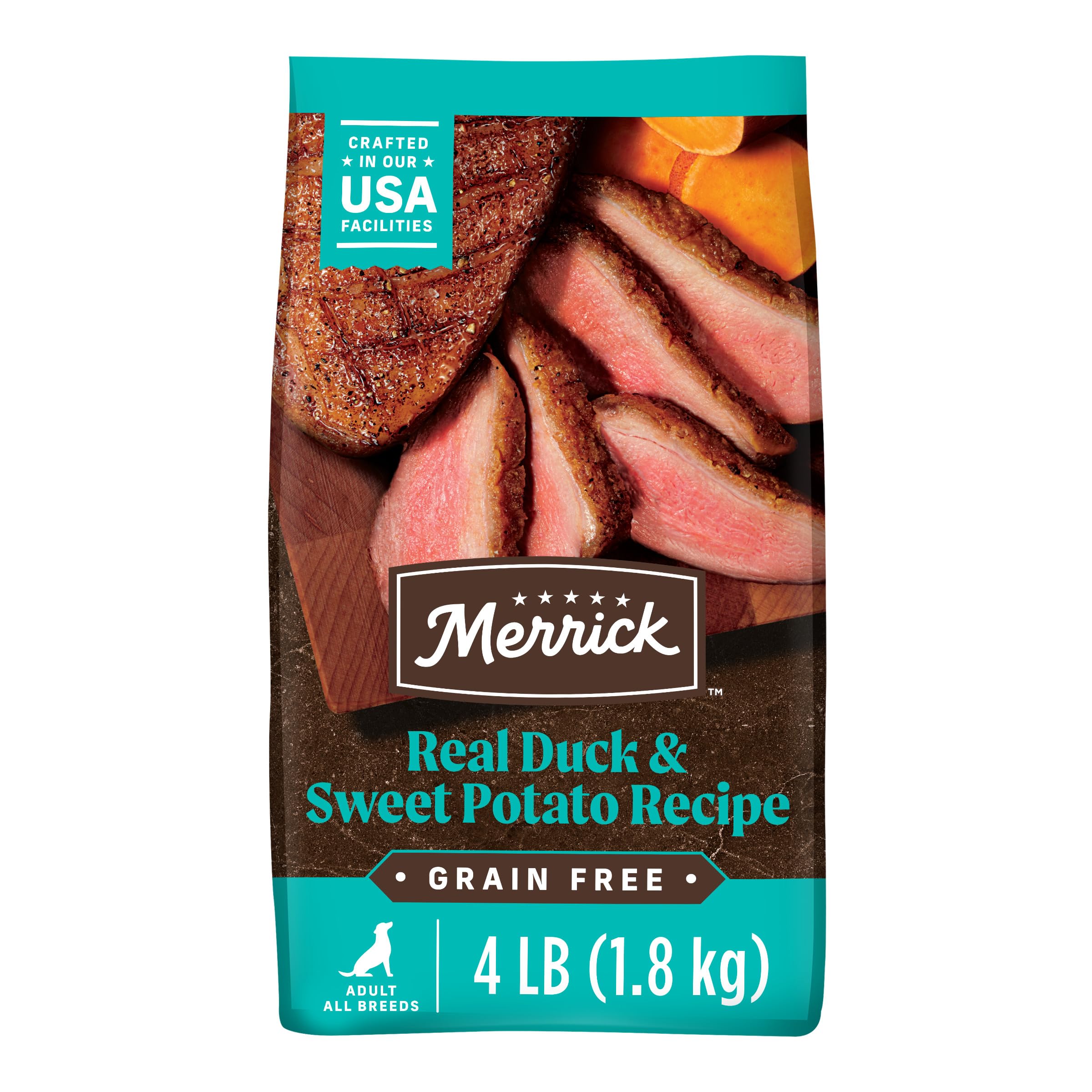 Merrick Premium Grain Free Dry Adult Dog Food, Wholesome and Natural Kibble with Real Duck and Sweet Potato - 4.0 lb. Bag