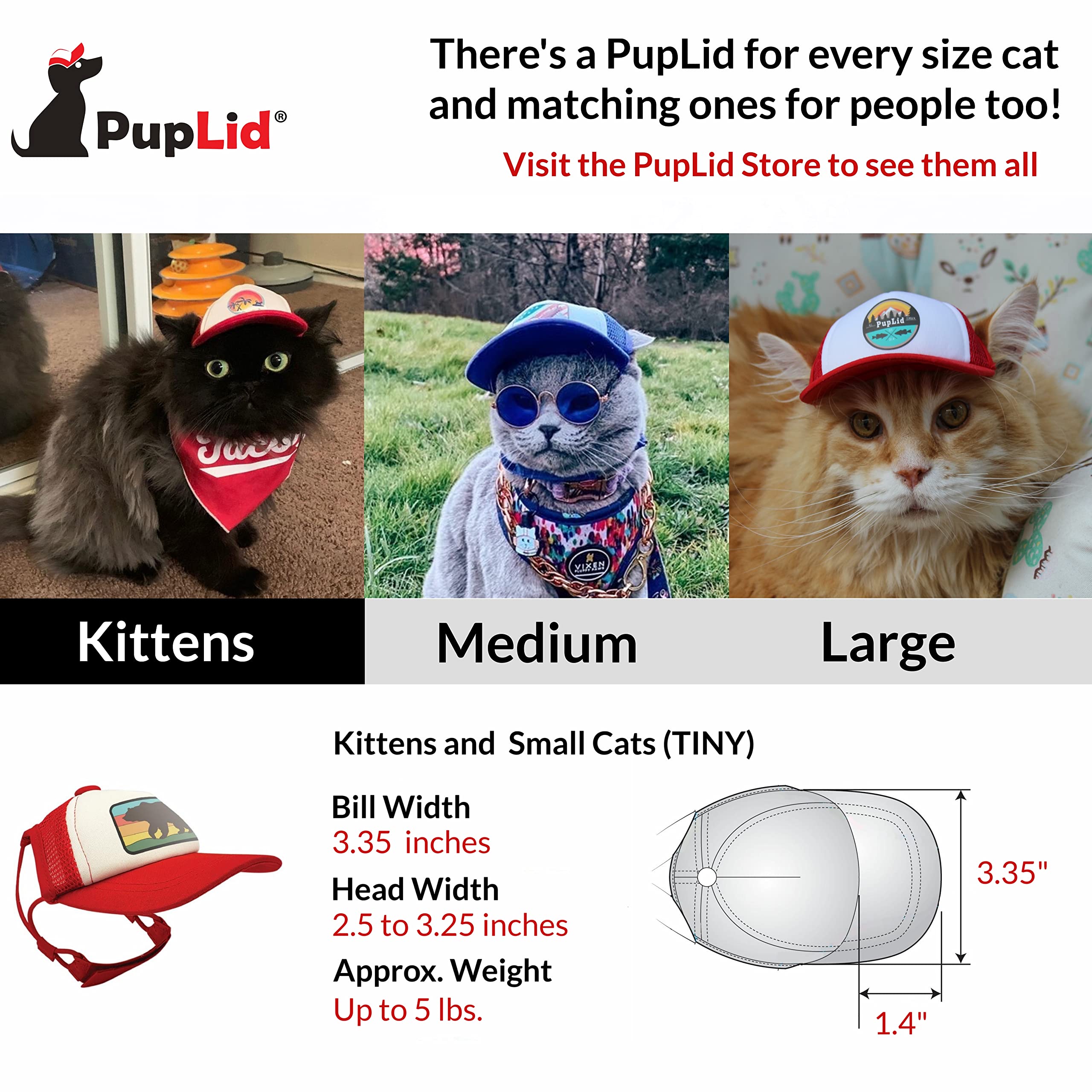 Puplid Trucker Hats For Kittens - Premium Stylish Sun Protection For The Modern Cat - Adjustable Secure Fitting Cat Hat (Red, Al