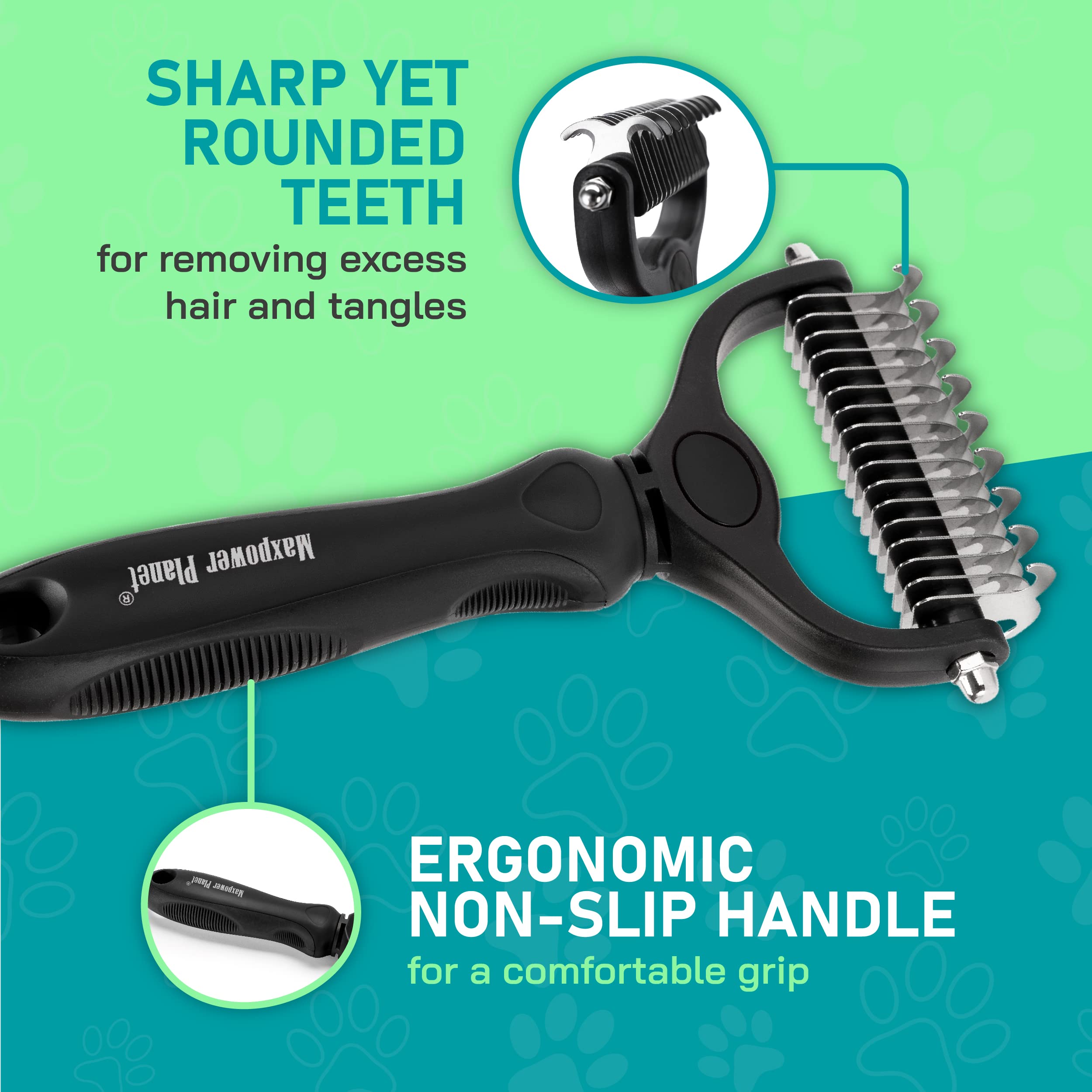 Maxpower Planet Pet Grooming Brush - Double Sided Shedding, Dematting Undercoat Rake For Dogs, Cats - Extra Wide Dog Grooming Brush, Dog Brush For Shedding, Cat Brush, Reduce Shedding By 95%, Black