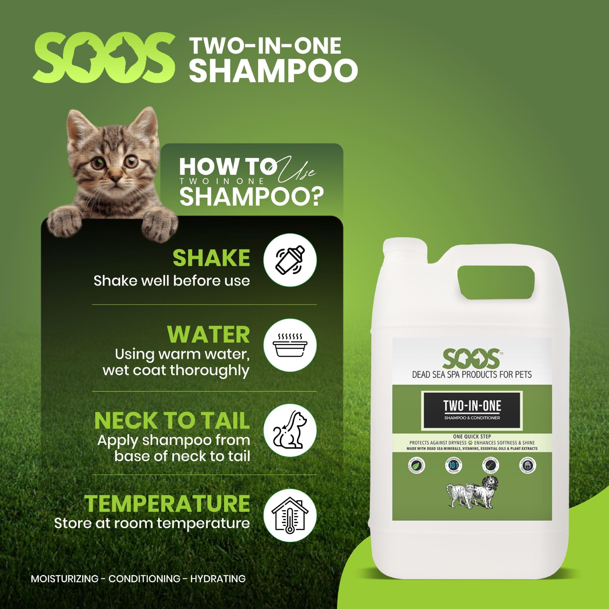 Soos Pet Shampoo And Conditioner Natural Dead Sea Minerals Two-In-One Deeply Absorbing With Vitamins Essential Oils Natural Ingr