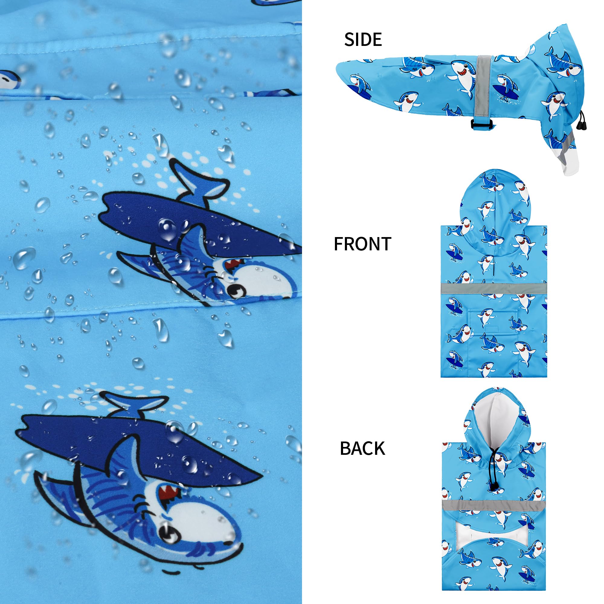 Nacoco Large Dog Raincoat Adjustable - Pet Shark Water Proof Clothes Lightweight Rain Jacket Poncho Hoodies With Strip Reflectiv