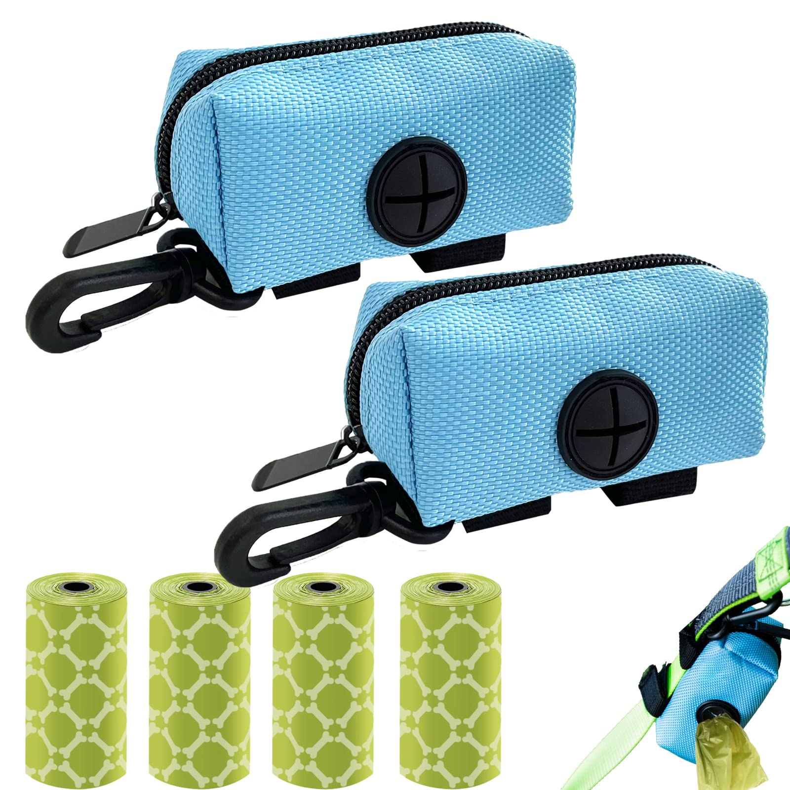 (2 Pack) Dog Poop Bag Holder For Leash Attachment - Waterproof Dispenser With Carabiner & 4 Pet Waste Bags, Hands-Free Design Fo