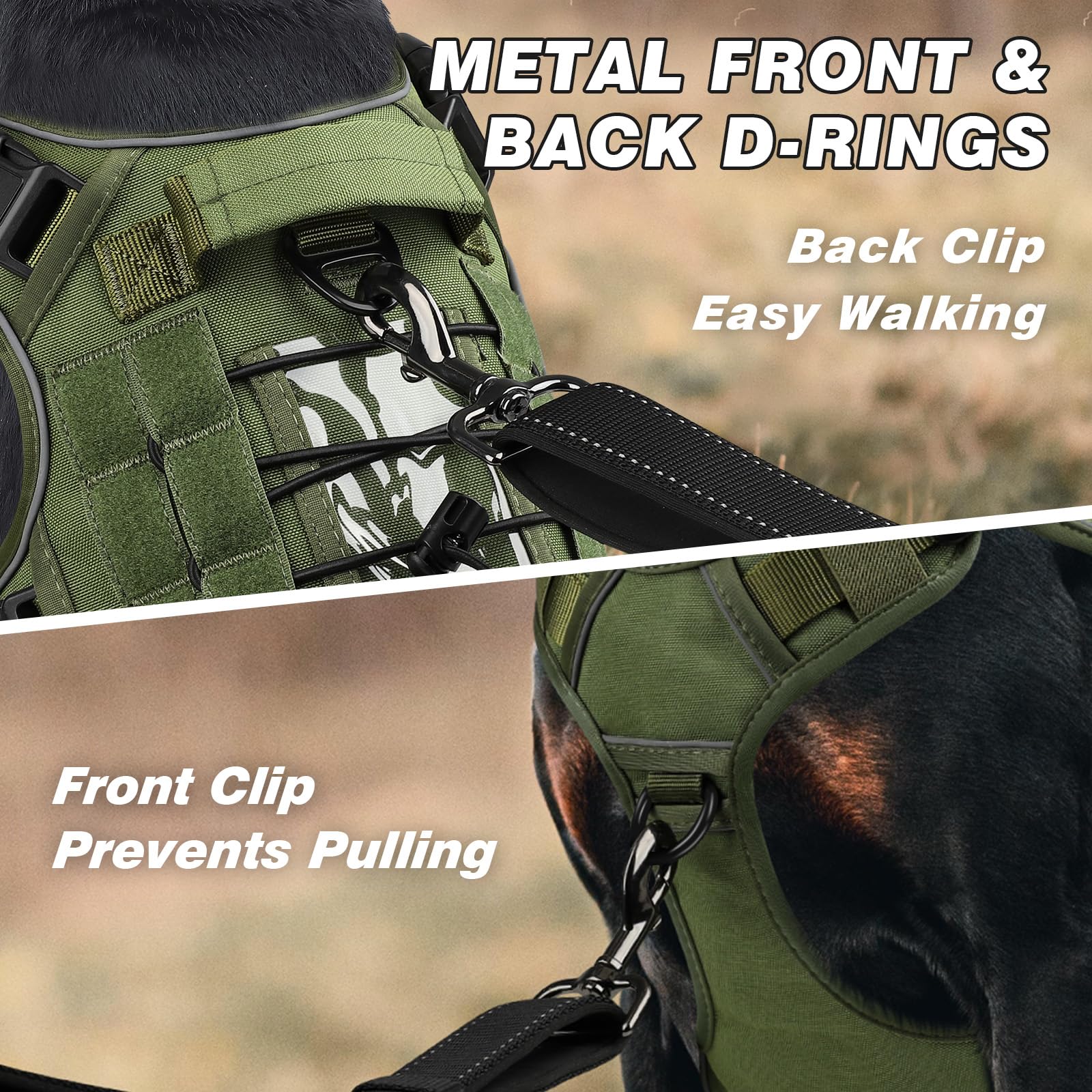 Wingoin Green Tactical Dog Harness Vest For Small Dogs No Pull Adjustable Reflective K9 Military Dog Service Dog Harnesses With Handle For Walking, Hiking, Training(S)