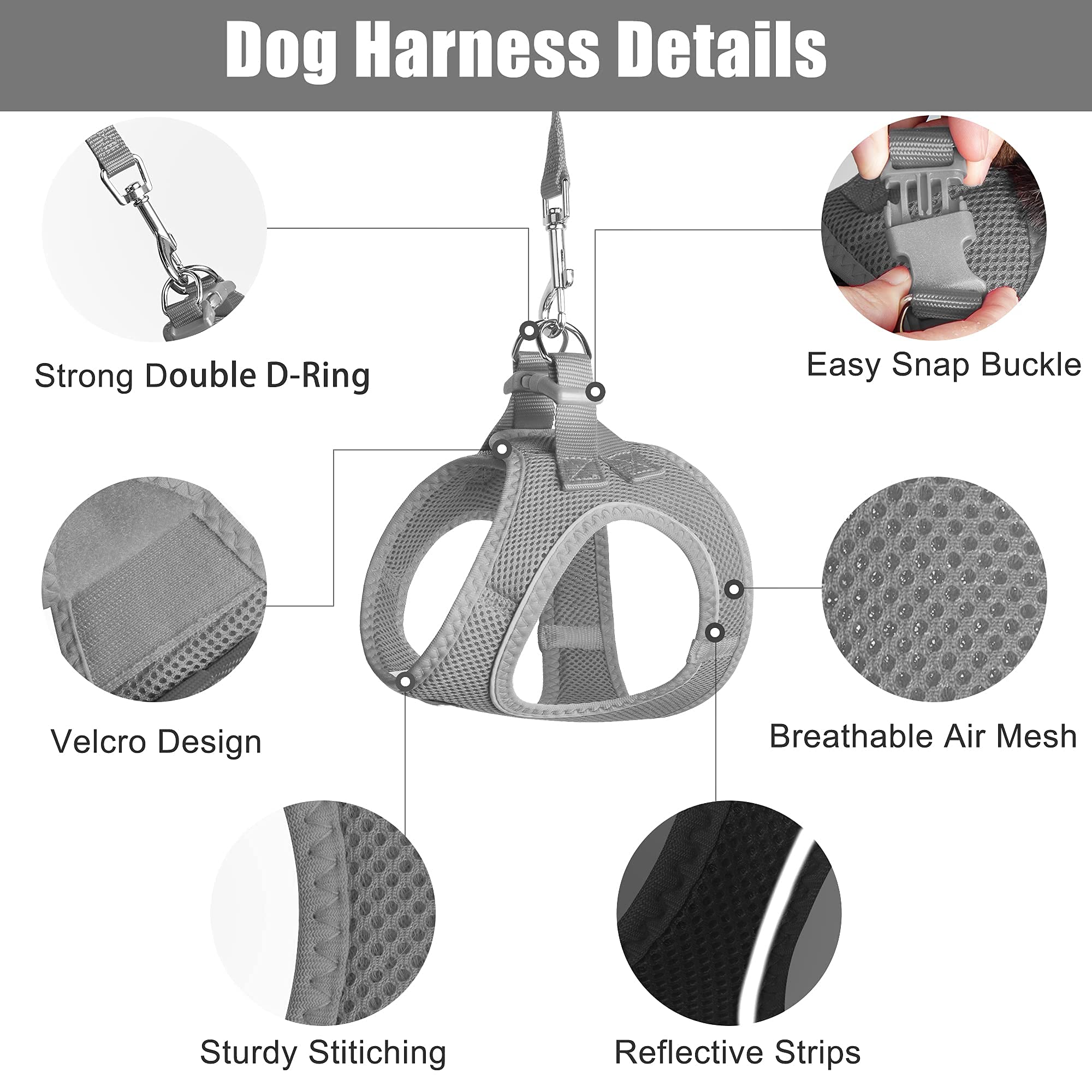 Petifine Extra Small Step In Dog Harness And Leash Set, Cat Harness And Leash Escape Proof, All Weather Mesh Reflective, Step-In Air Vest Harnesses For Puppy(Xxxs, Grey)