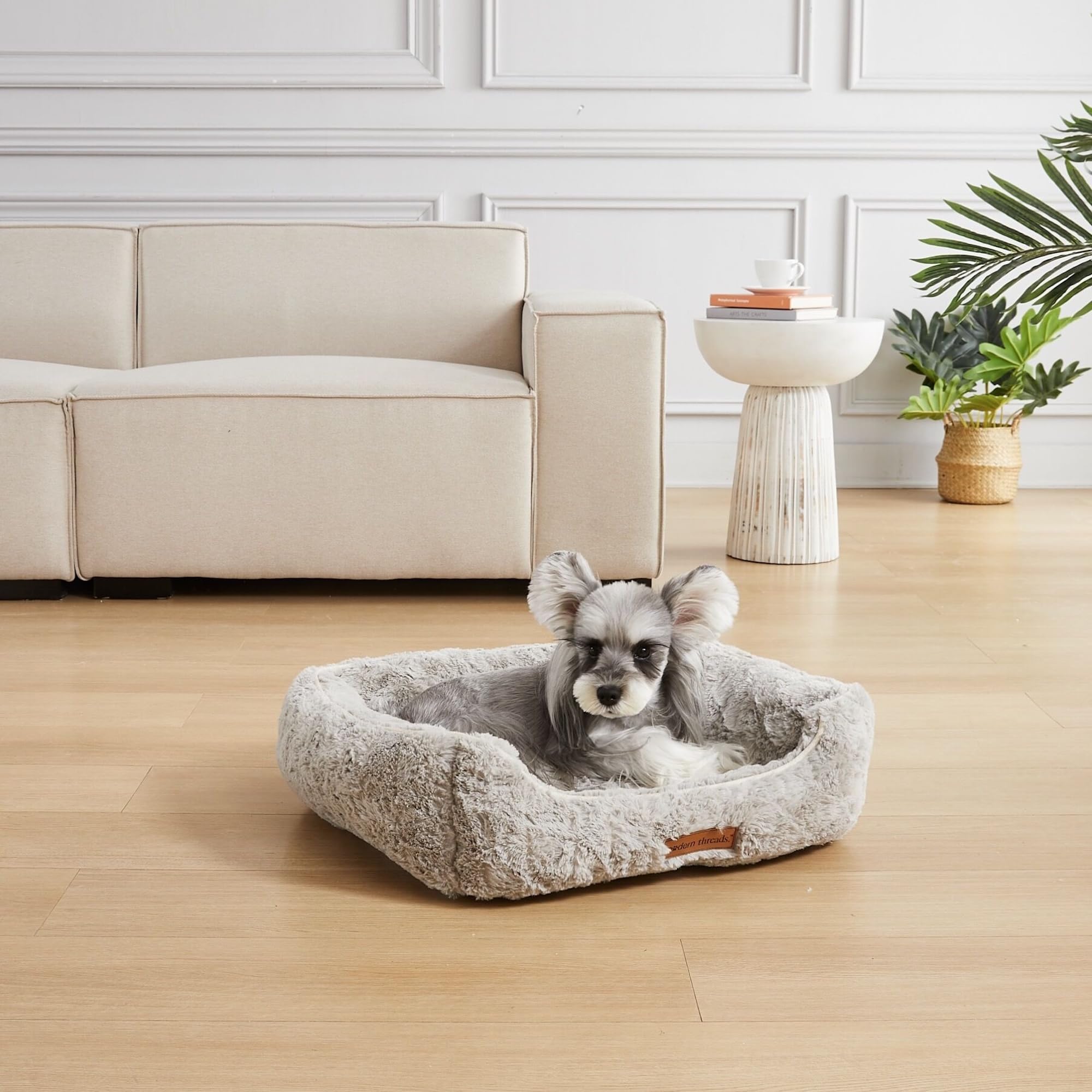 Modern Threads Plush Pet Bed for Small/Medium Dogs, Grey, 24" L x 20" W x 8" Th, Removable Washable Cover, Model 5PBRTCUD1