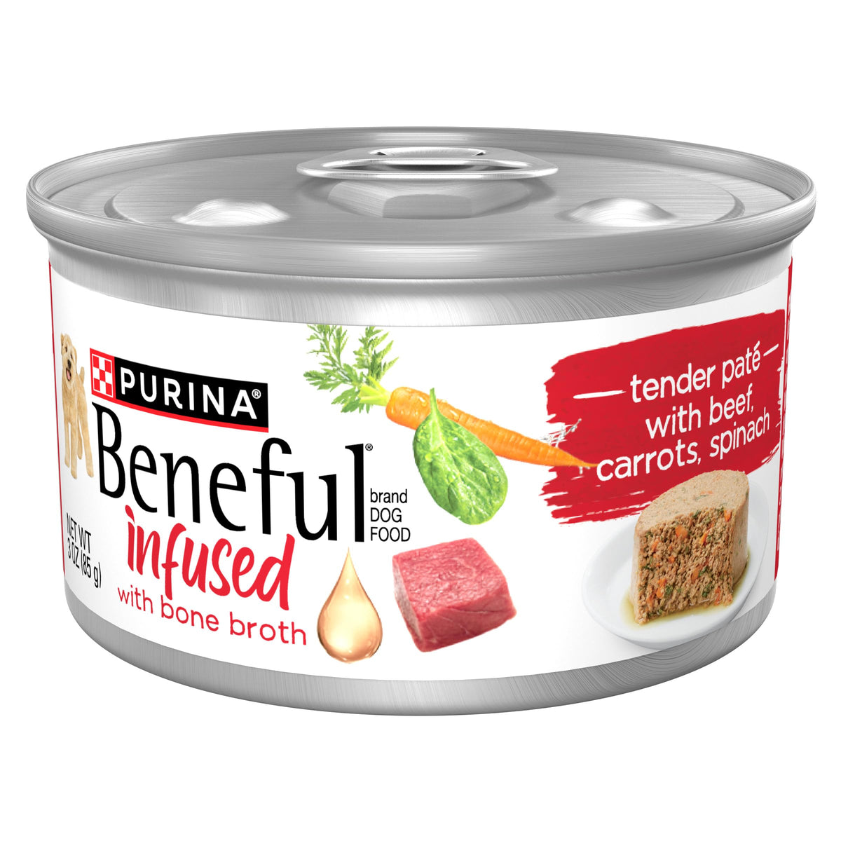Beneful Purina Infused Wet Pate Dog Food With Real Beef, Carrots And Spinach, With Bone Broth For Dogs - (Pack Of 12) 3 Oz. Cans