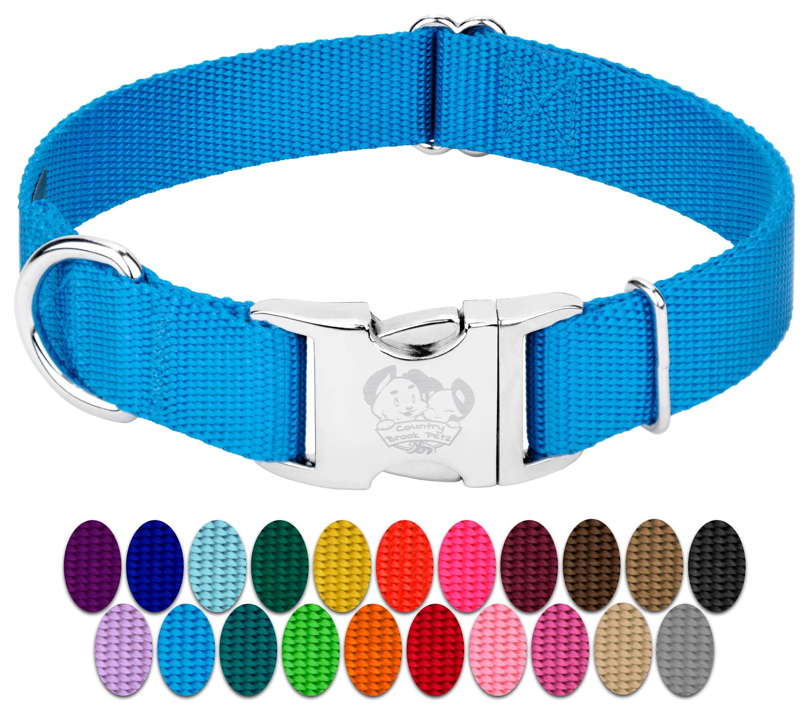Country Brook Design - Vibrant 30+ Color Selection - Premium Nylon Dog Collar With Metal Buckle (Large, 1 Inch, Ice Blue)