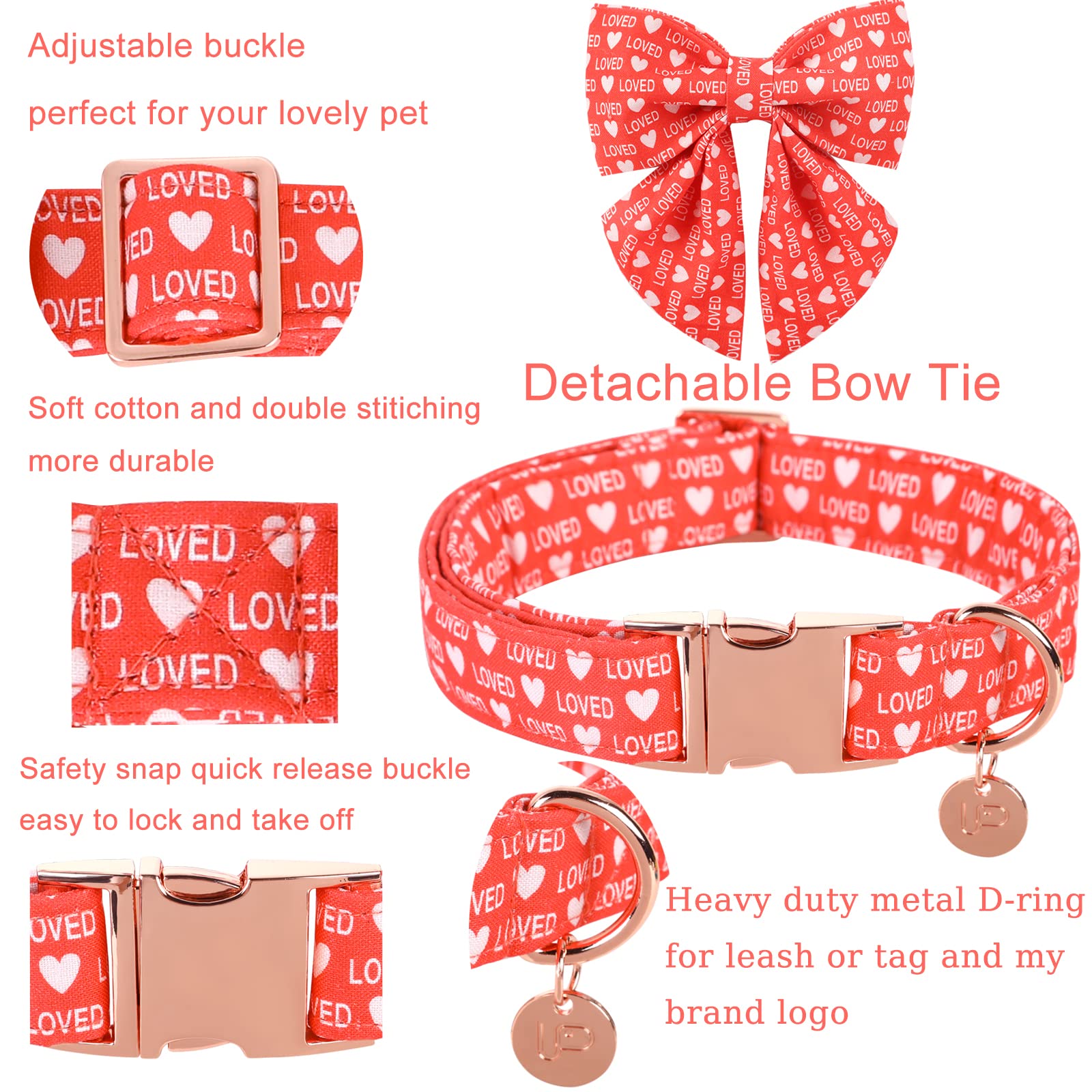 Up Urara Pup Valentine Dog Collar With Bow Tie, Valentine Bowtie Collar For Puppy Girl Boy Dog Or Cat, Cotton Collar With Durable Metal Buckle, Valentine’S Day Gift Pet Collar, Xs, Neck 8-12In