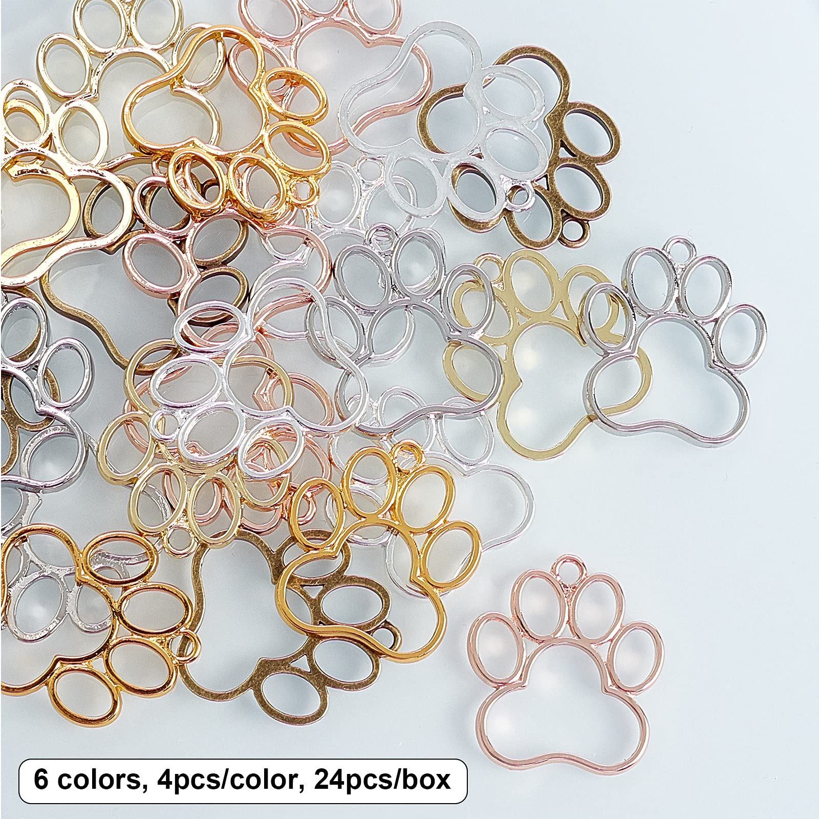 Olycraft 24Pcs Dog Paw Open Bezel Charms 29X32Mm Alloy Dog Paw Frame Pendants Color-Lasting Hollow Resin Frames With Loop For Re