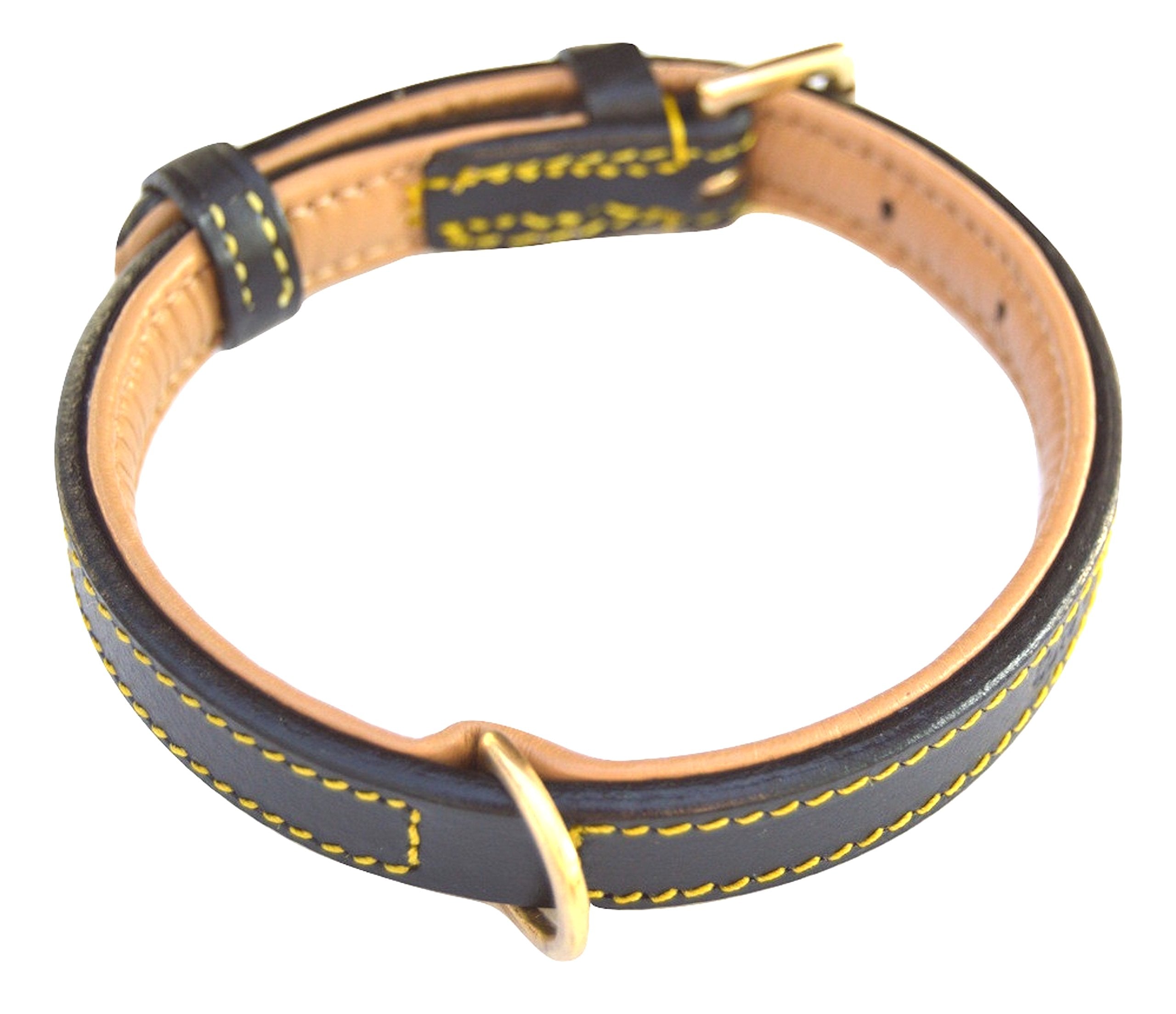 Soft Touch Collars Luxury Real Leather Dog Collar, Tan/Teal, Small, 16" Long, 5/8" Wide, Neck Size 11"-13.5"