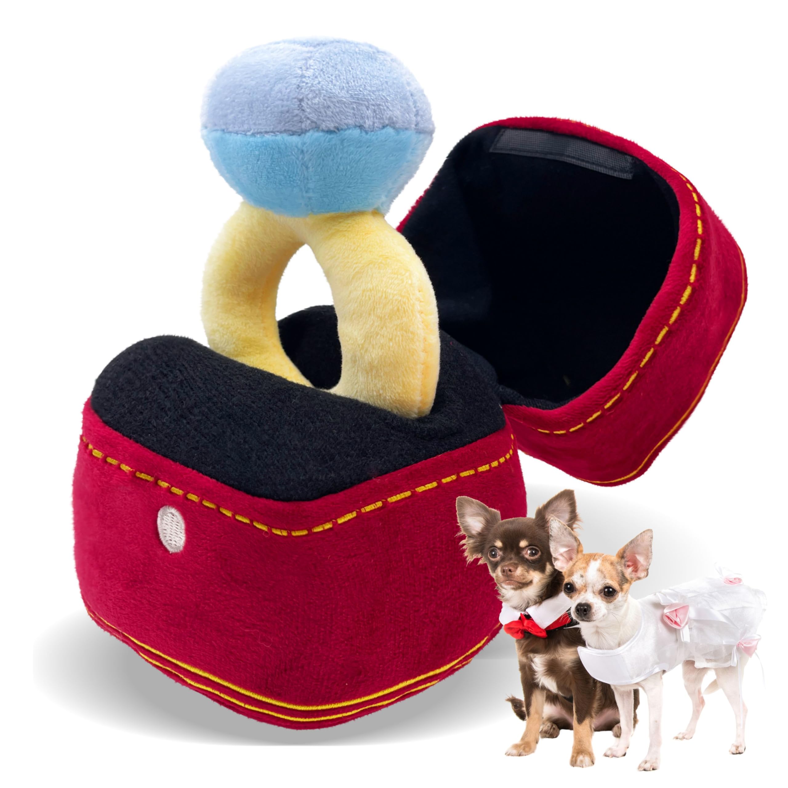 Mewcho Dog Wedding Toy Engagement Plush Ring Box For Dog Birthday Toy Gifts, Funny Dog Plush Toys Squeaky Chew For Party Supplie