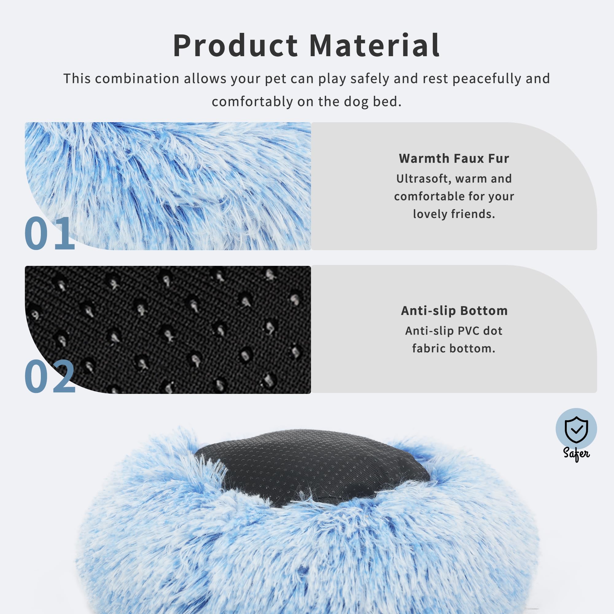 Blue and White Dog Bed Small Washable,Calming Dog Bed for Small Dogs,15 inches Donut Fluffy Pet Beds,Anti Anxiety Round Fits up