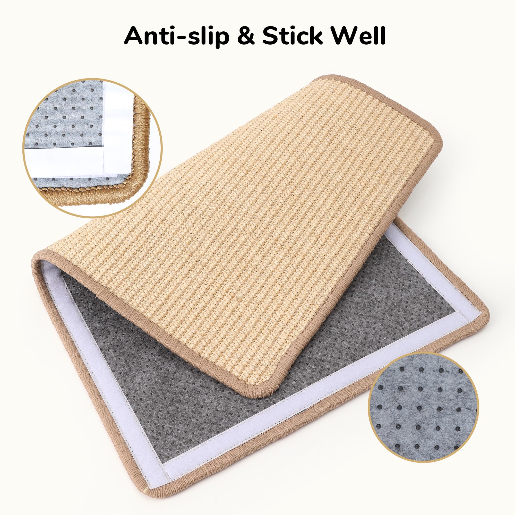 FUKUMARU 2 Packs Cat Scratching Mat, 23.6 x 15.7 Inch Natural Sisal Cat Scratch Pad Mats for Indoor Cats, Horizontal Cats Wall S