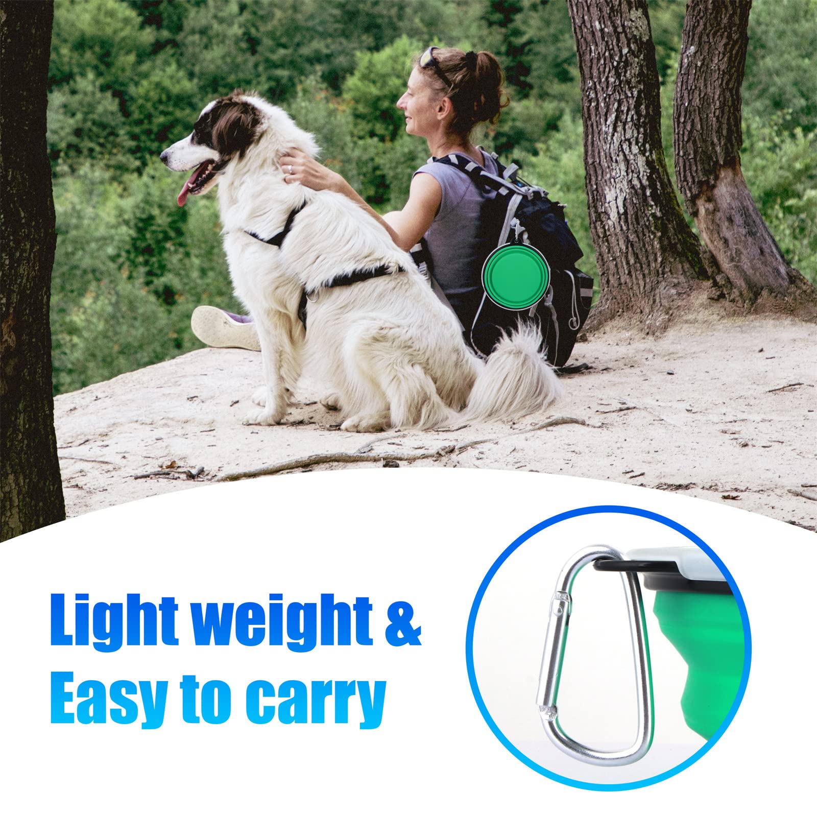 Slson Dog Bowls Pet Collapsible Bowl With Cover Lids, 2 Pack, Light Blue And Green, Large