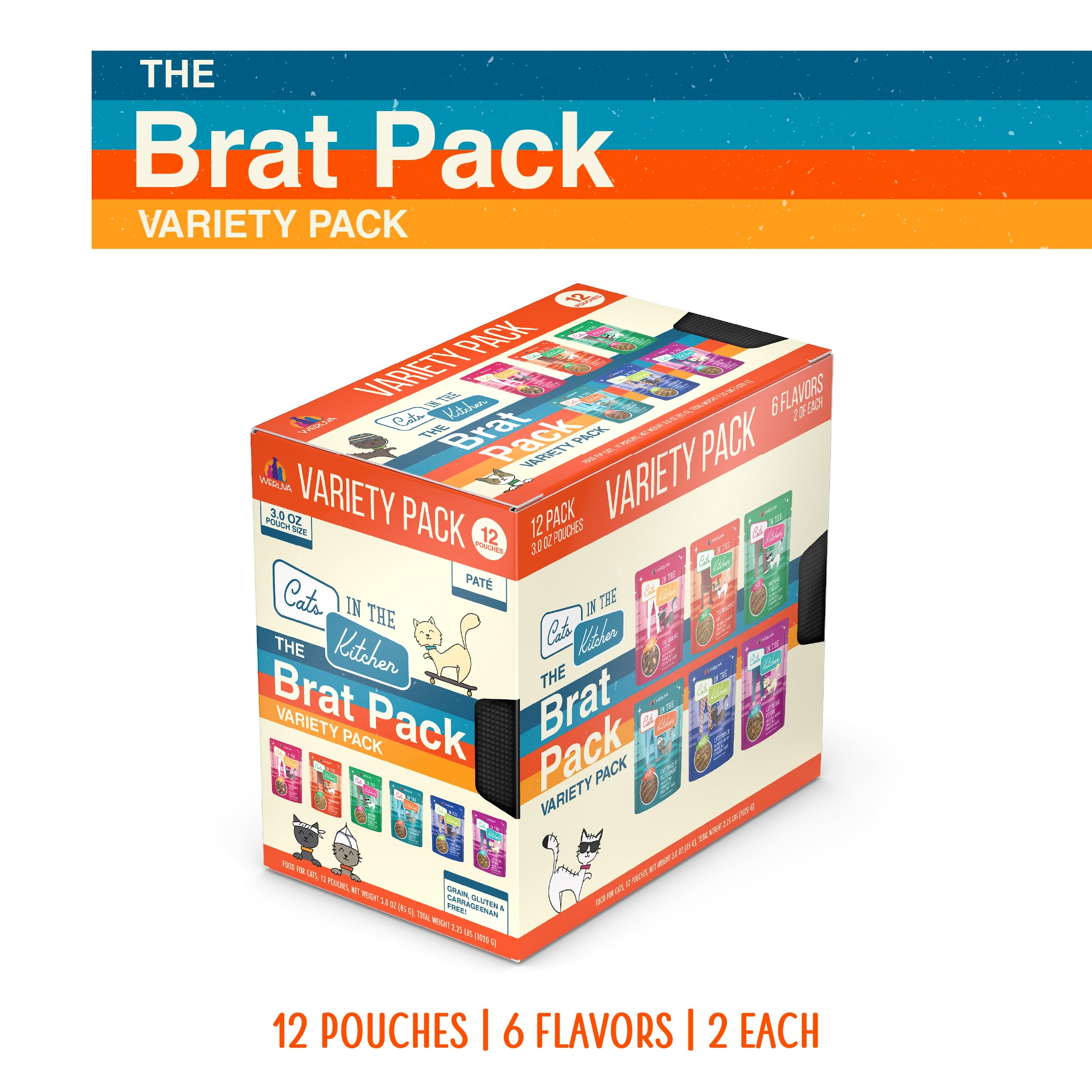 Weruva Cats in The Kitchen Slide N Serve The Brat Pack Variety Cat Food Pouches 3 Ounce (Pack of 12)