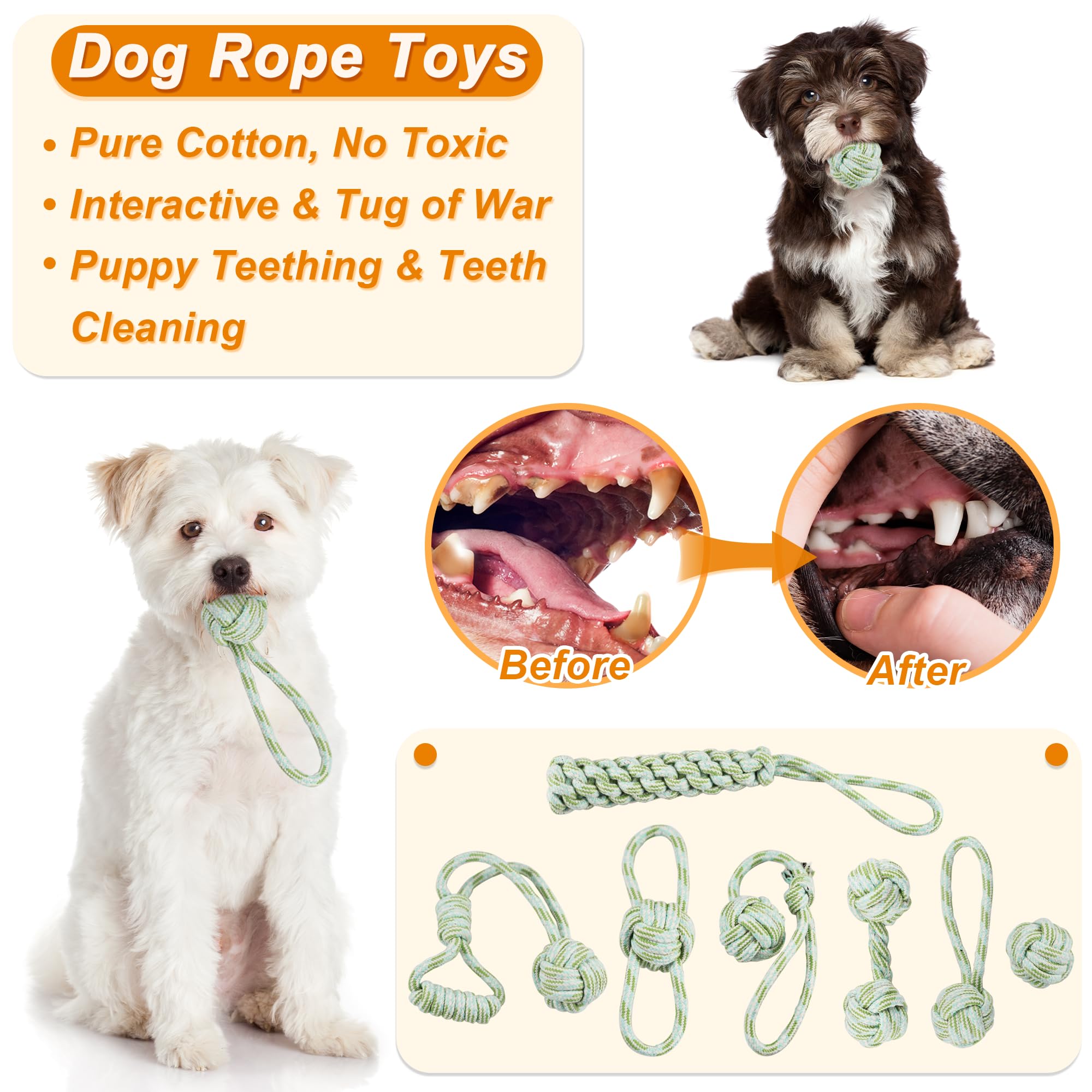 LECHONG 24 Pack Puppy Chew Toys, Dog Teething Toys with Storage Bin, Dog Rope Toys and Squeaky Toys for Boredom, Interactive Dog