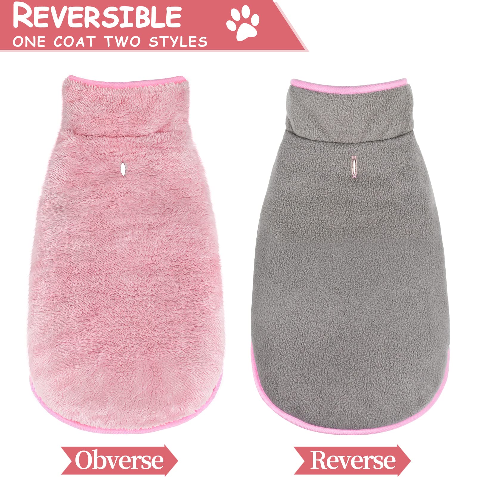 Malier Reversible Fleece Dog Coat, Windproof & Warm, Perfect For Cold Weather & Snow, Available In Pink For Small To Large Dogs