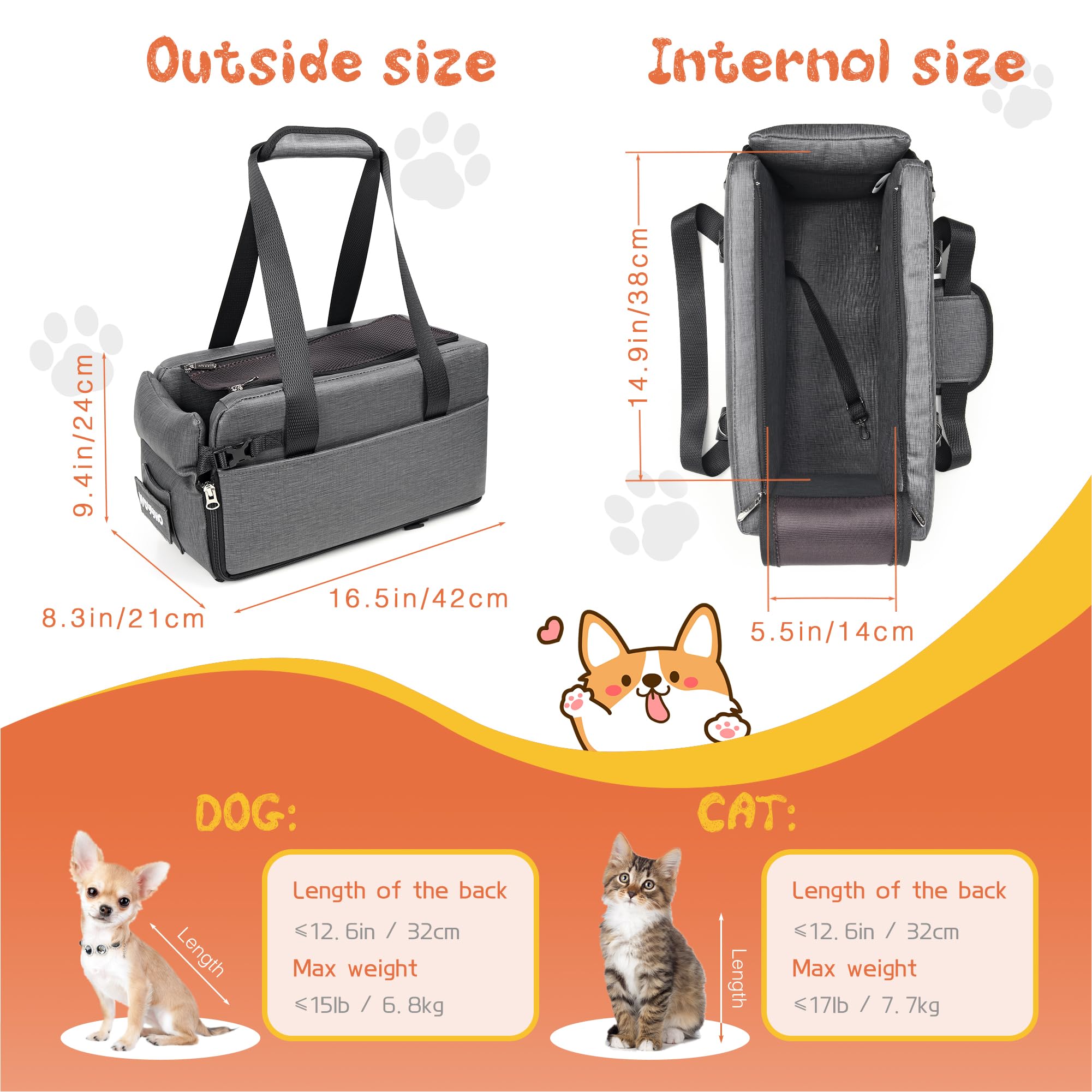 Woyyho Center Console Dog Car Seat Waterproof And Easy Clean Dog Car Seat For Small Dogs Thickened Pu Leather Dog Car Seat With Adjustable Safety Belt (Up To 14 Lbs), Grey