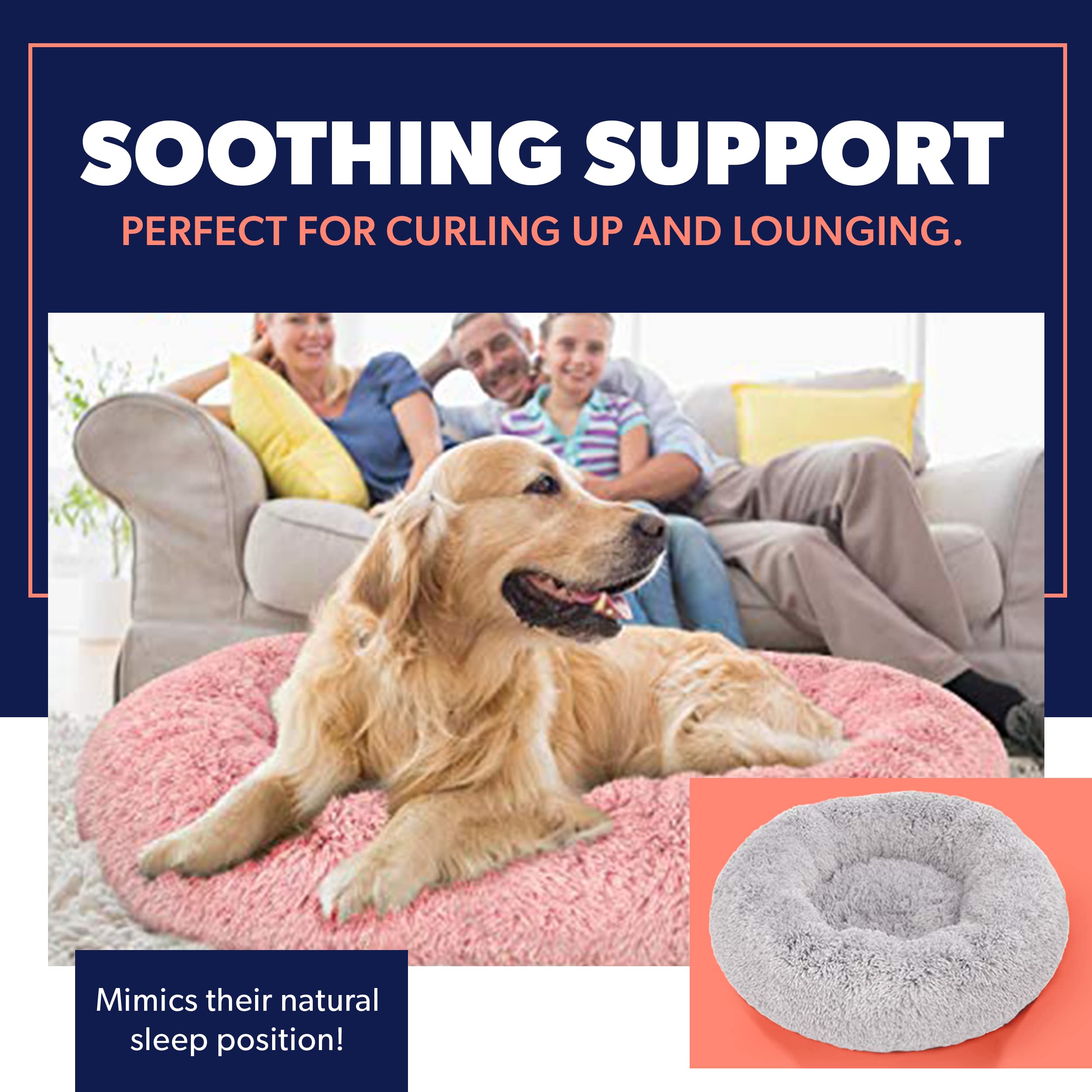 Active Pets Calming Plush Dog Bed Donut Joint Support Anxiety Relief Washable Pet Bed With Removable Cover For Dogs Cats, Large