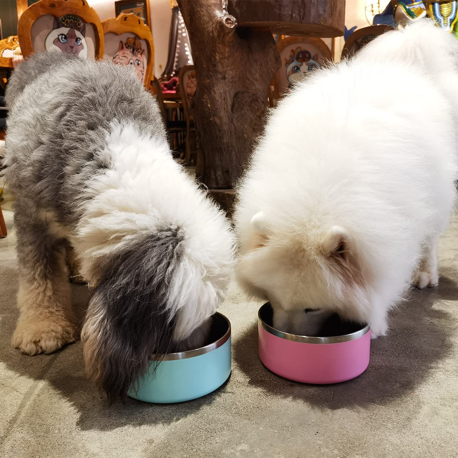 LIHONG Stainless Steel Dog Bowls for Large Dogs,Dog Food Water Bowls with Non Slip Rubber Bottom,Pet Feeding Bowl,Double Wall In