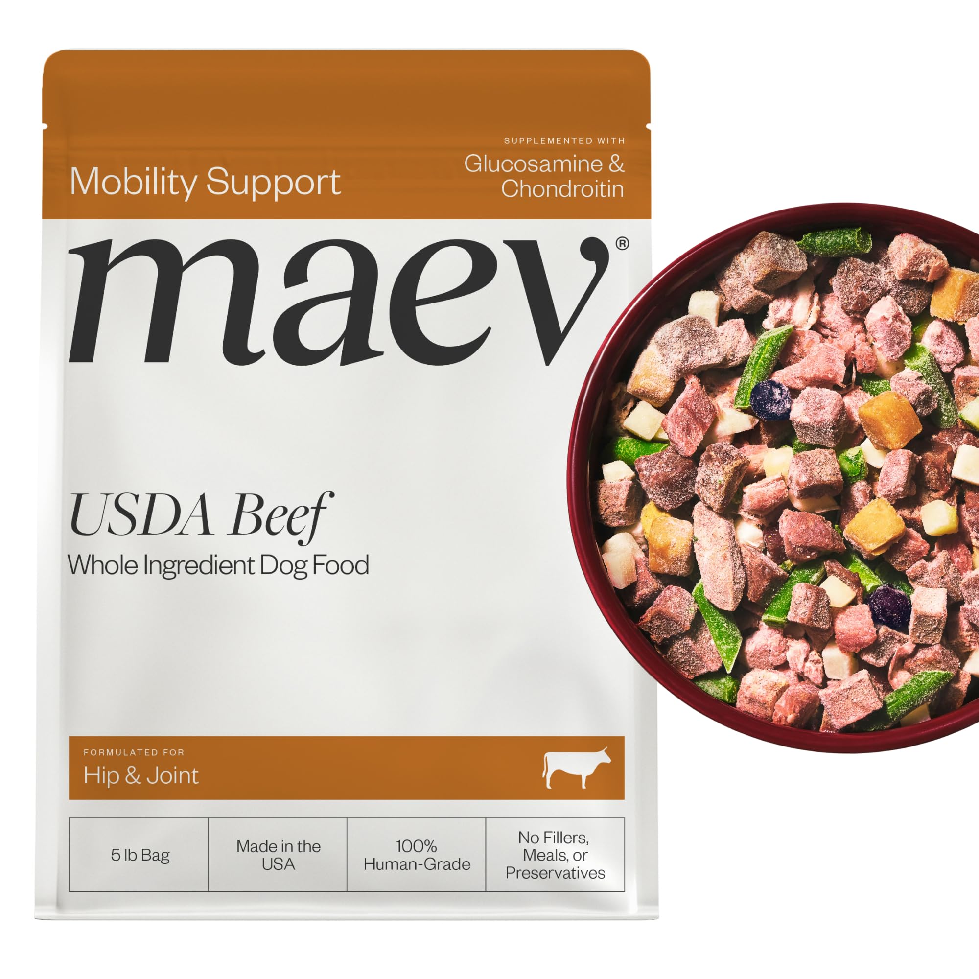 Maev Human-Grade Fresh-Frozen Beef Dog Food, Hip & Joint Formula | High-Protein, Grain-Free, Whole Ingredient Raw Food for Dogs 