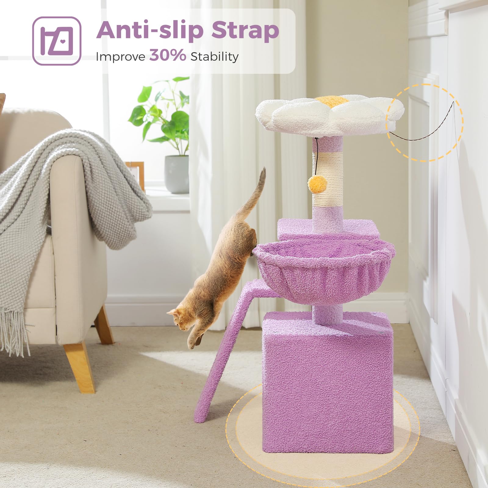 Petepela Flower Cat Tree For Indoor Cats, 32'' Small Cat Tower Cat Condo With Sisal Scratching Ramp, Cozy Hammock And Removable