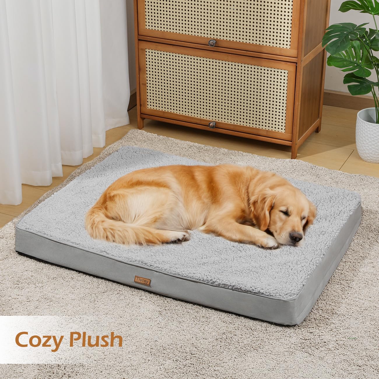 Tivray Dog Bed Cover, Washable Replacement Large Dog Bed Sheet with 3-Sided Continuous Zipper, Waterproof Liner, Soft Plush, Pet