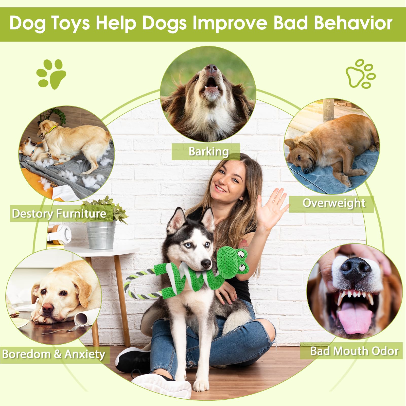 Eneston Duty Dog Rope Toys With Crinkle Paper & Squeaker - Interactive Tug Of War Pull Toy For Puppy Boredom, Teeth Cleaning -To