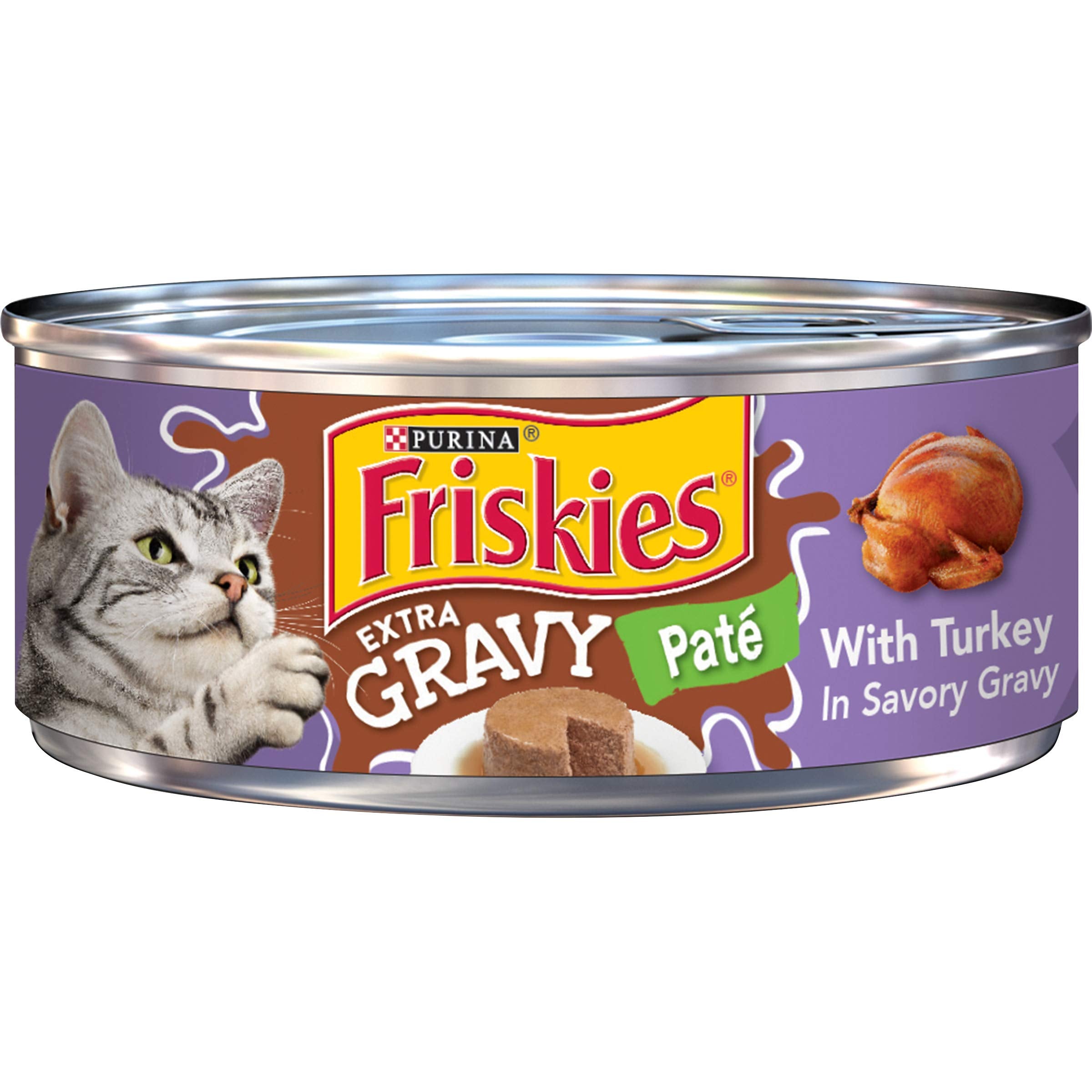 Purina Friskies Wet Cat Food Pate With Turkey in Savory Gravy - Extra Gravy (Pack of 24) 5.5 oz. Cans