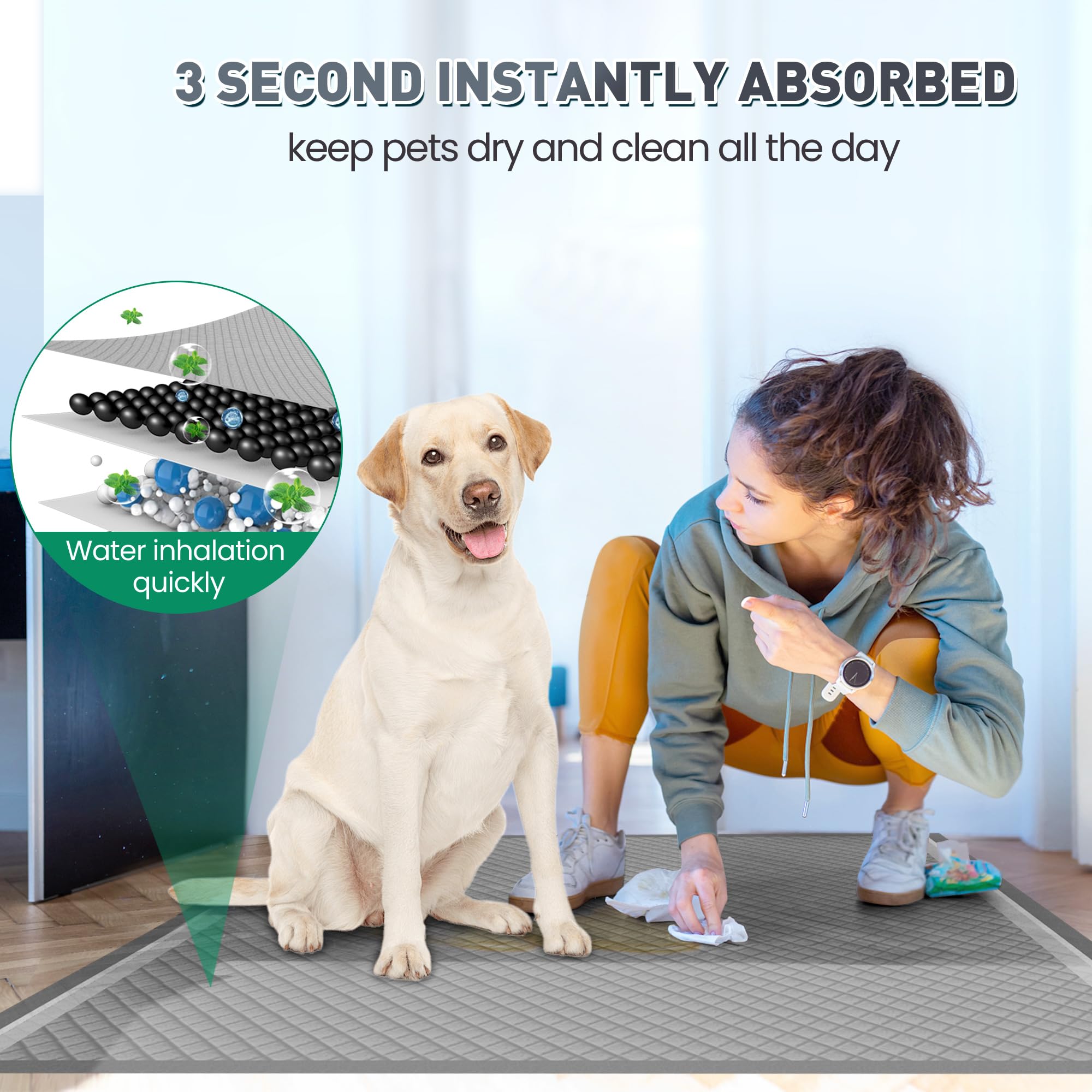 31x47 Activated Charcoal Dog Pee Pads - 100 Count,Extra Large,Super Absorbent, Leakproof, Long-Lasting Odor Control, Ideal for L