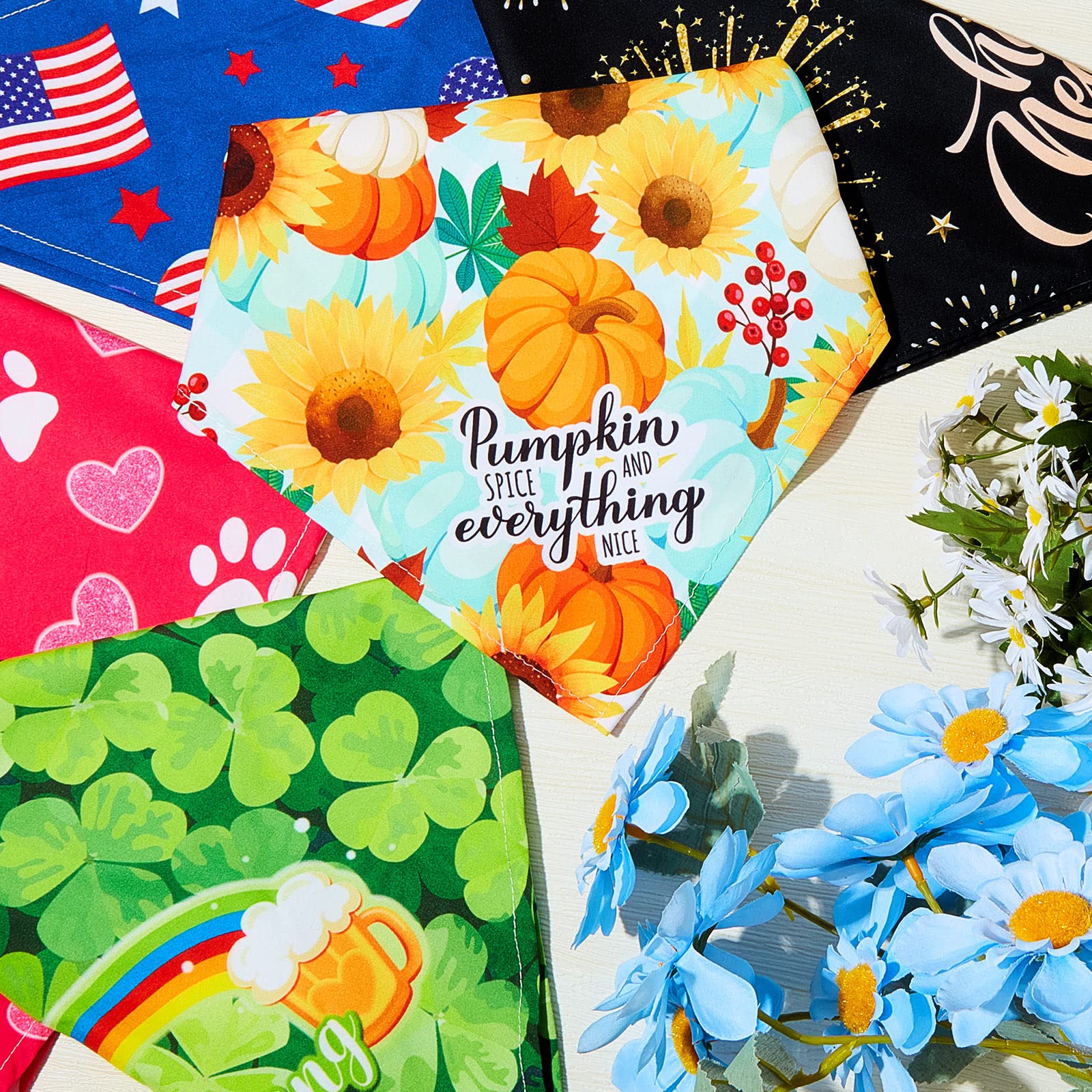 Weewooday 9 Pcs Holiday Dog Bandanas Patriotic Bandanas Birthday Scarf Adjustable Large Pet Washable Scarves For Large Dog Costu