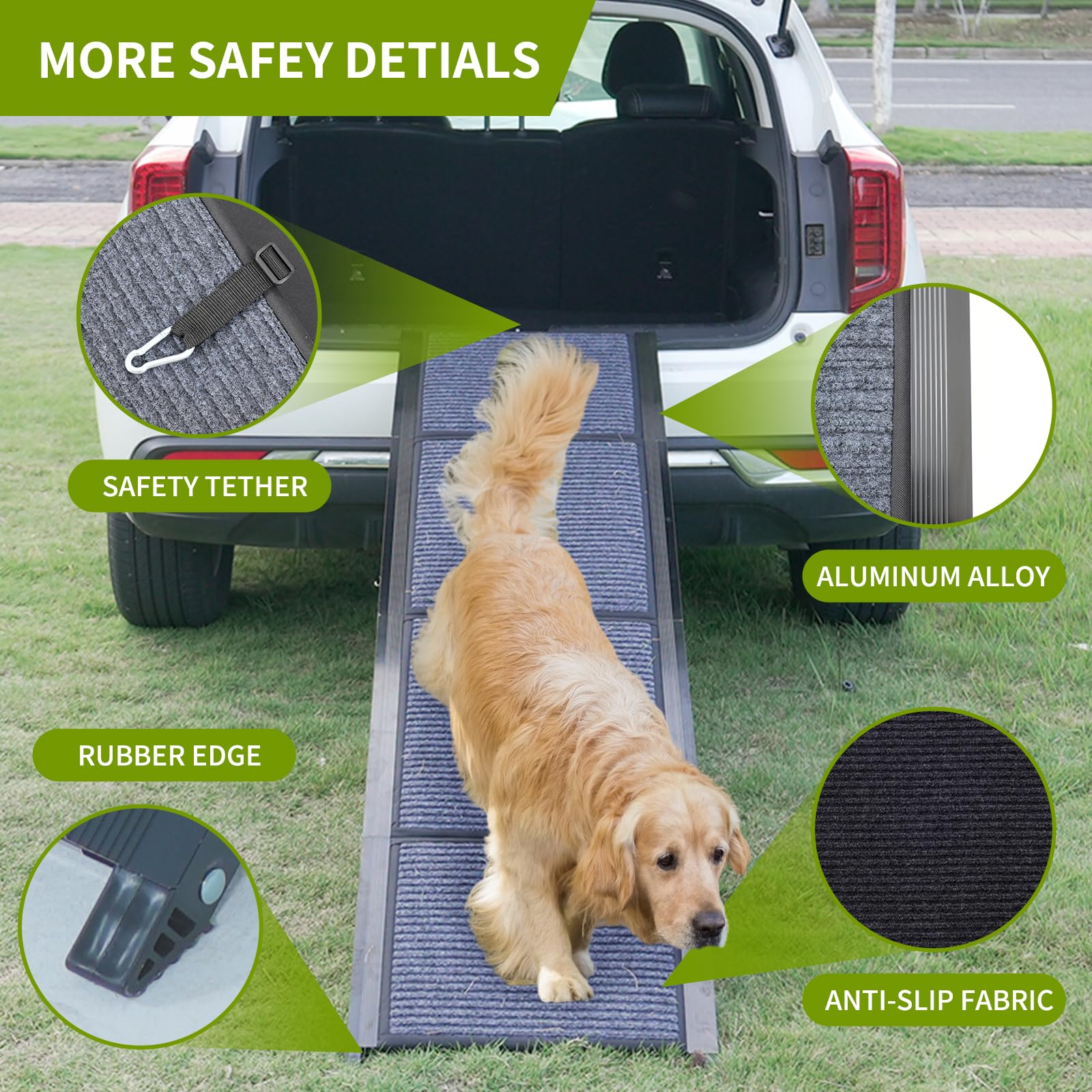 Homfstyi Dog Ramp For Car, 71'' L X 20'' W Dog Ramps For Large Dogs, Extra Wide Pet Ramp With Non-Slip Surface For Medium & Larg