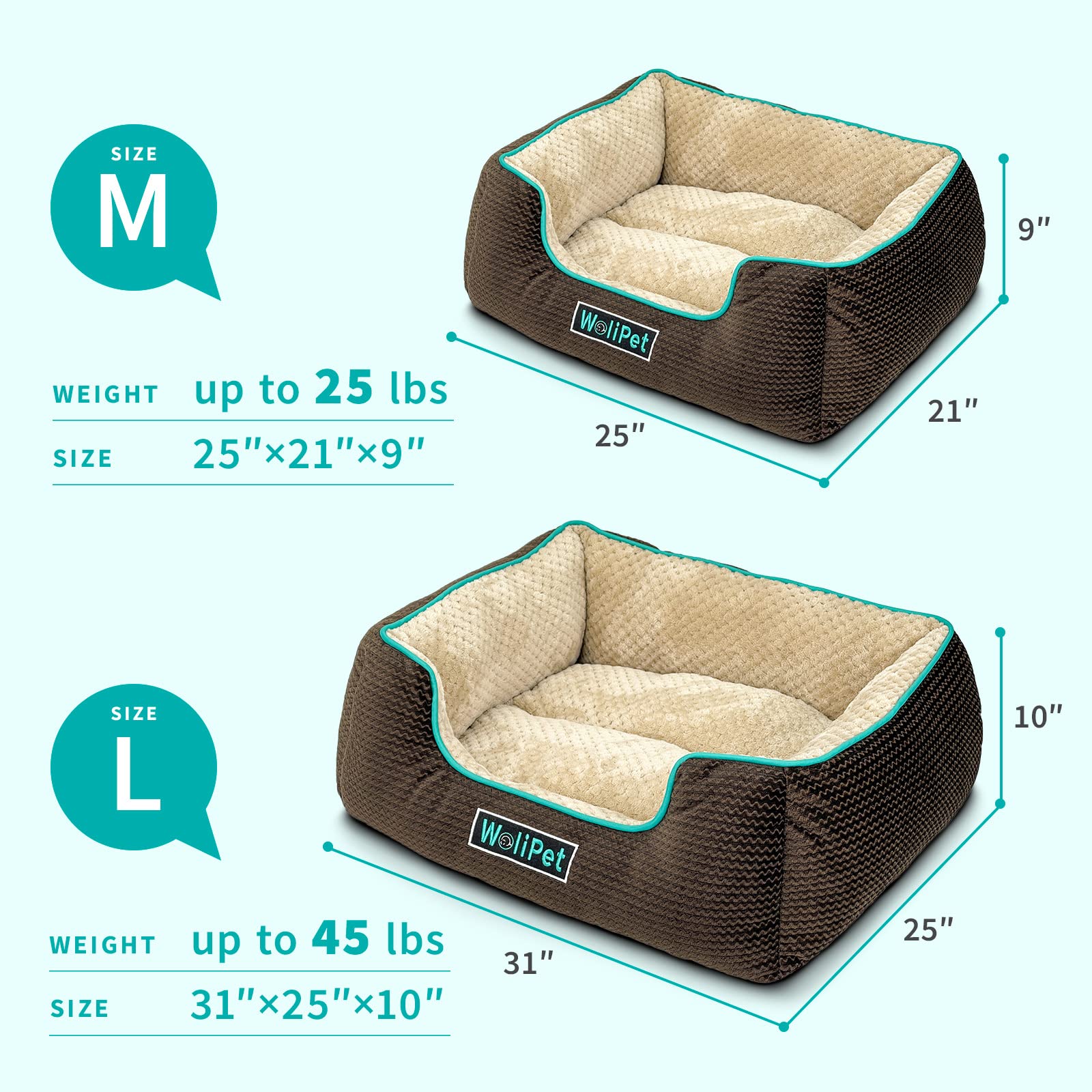 WoliPet Rectangular Dog Bed Pet Sofa Bed for Small and Medium-Sized Cats and Dogs Machine Washable Pet Bed Anti-Slip Bottom(25x2