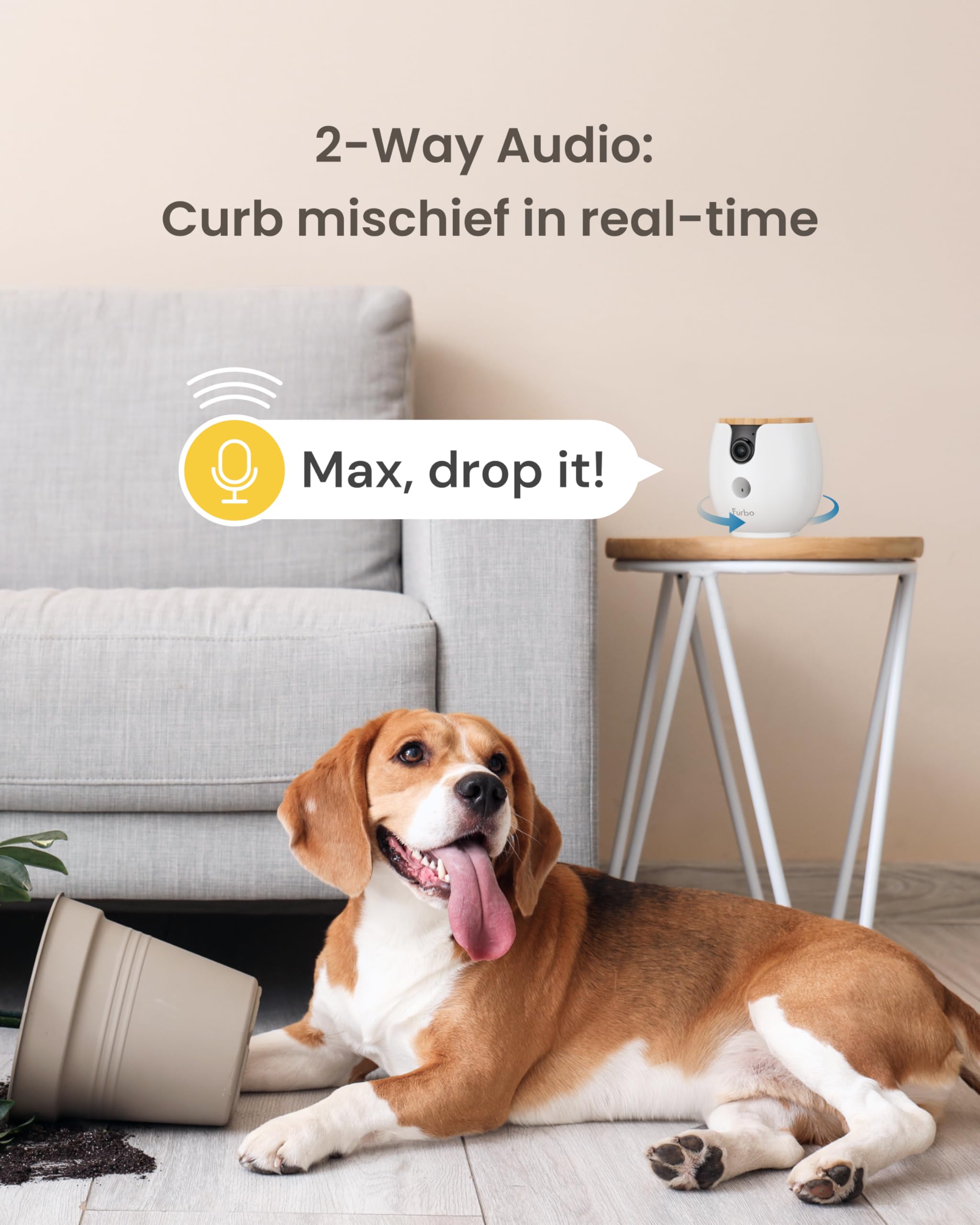 Furbo Mini 360 [New] 2K QHD Pet Camera: Dog & Cat Rotating Treat Dispenser w/Phone App, Smart Indoor Cam with 2-Way Speaker & Ni